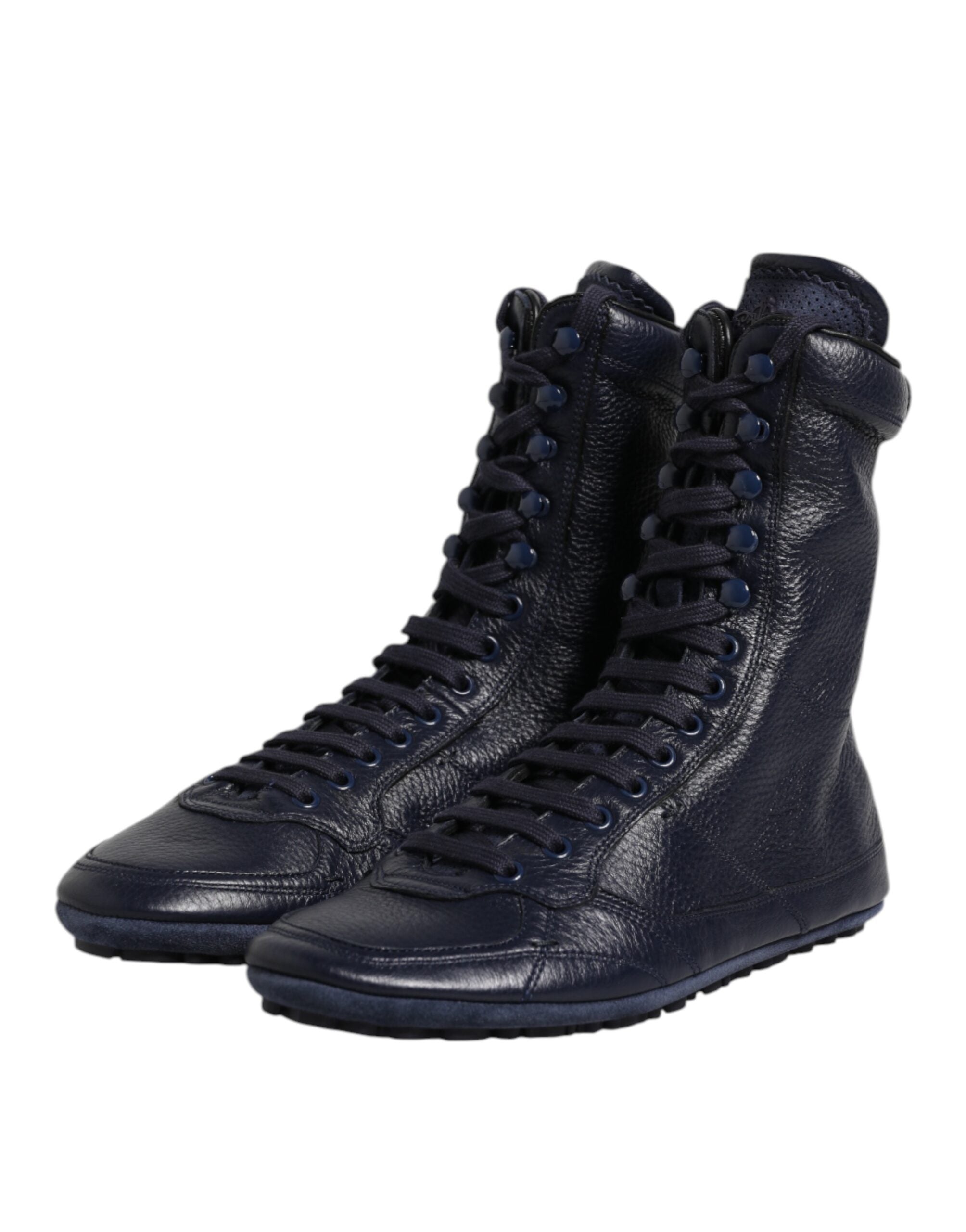 Dark Blue Leather KING High Top Sneakers Shoes - ventzia