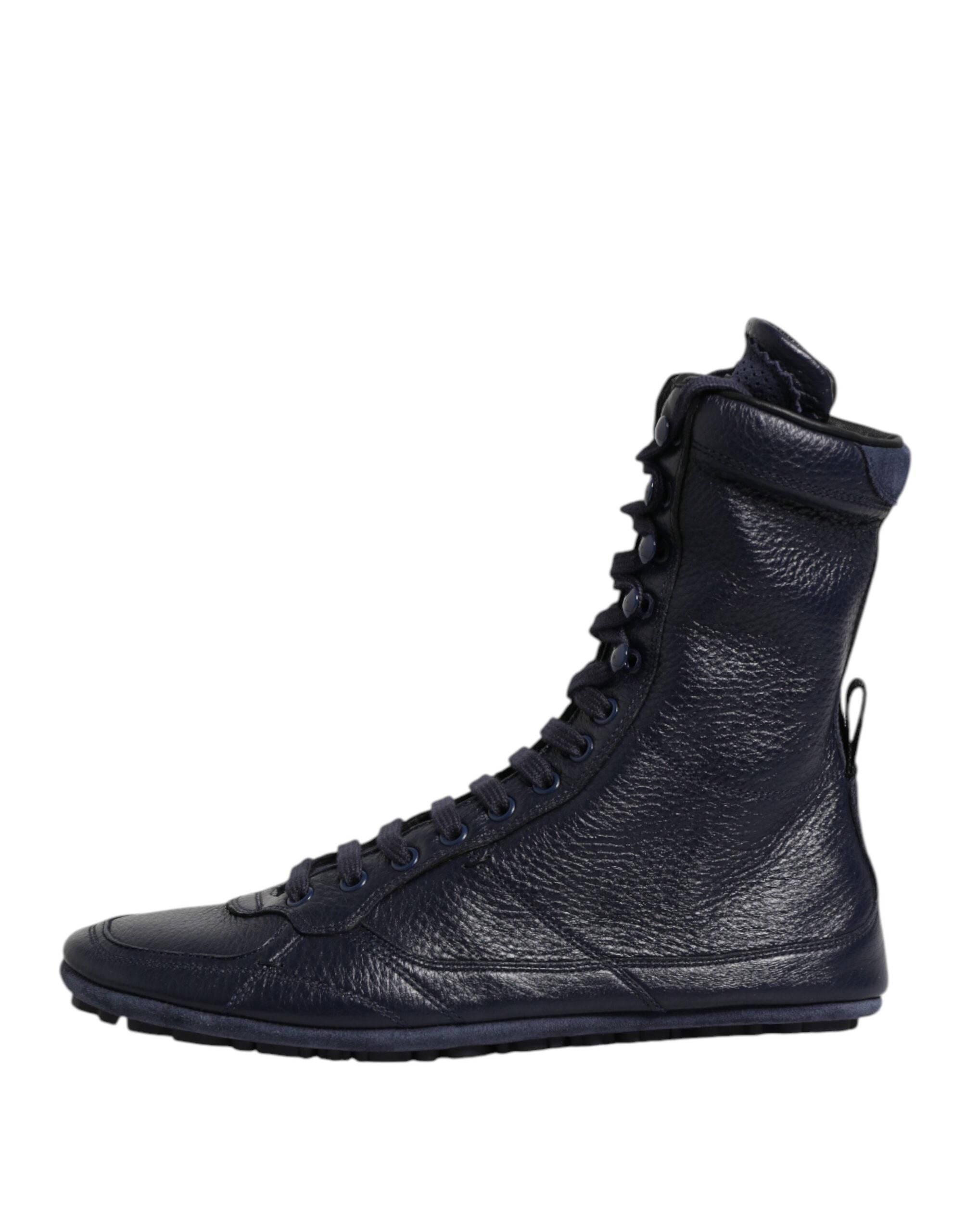 Dark Blue Leather KING High Top Sneakers Shoes - ventzia