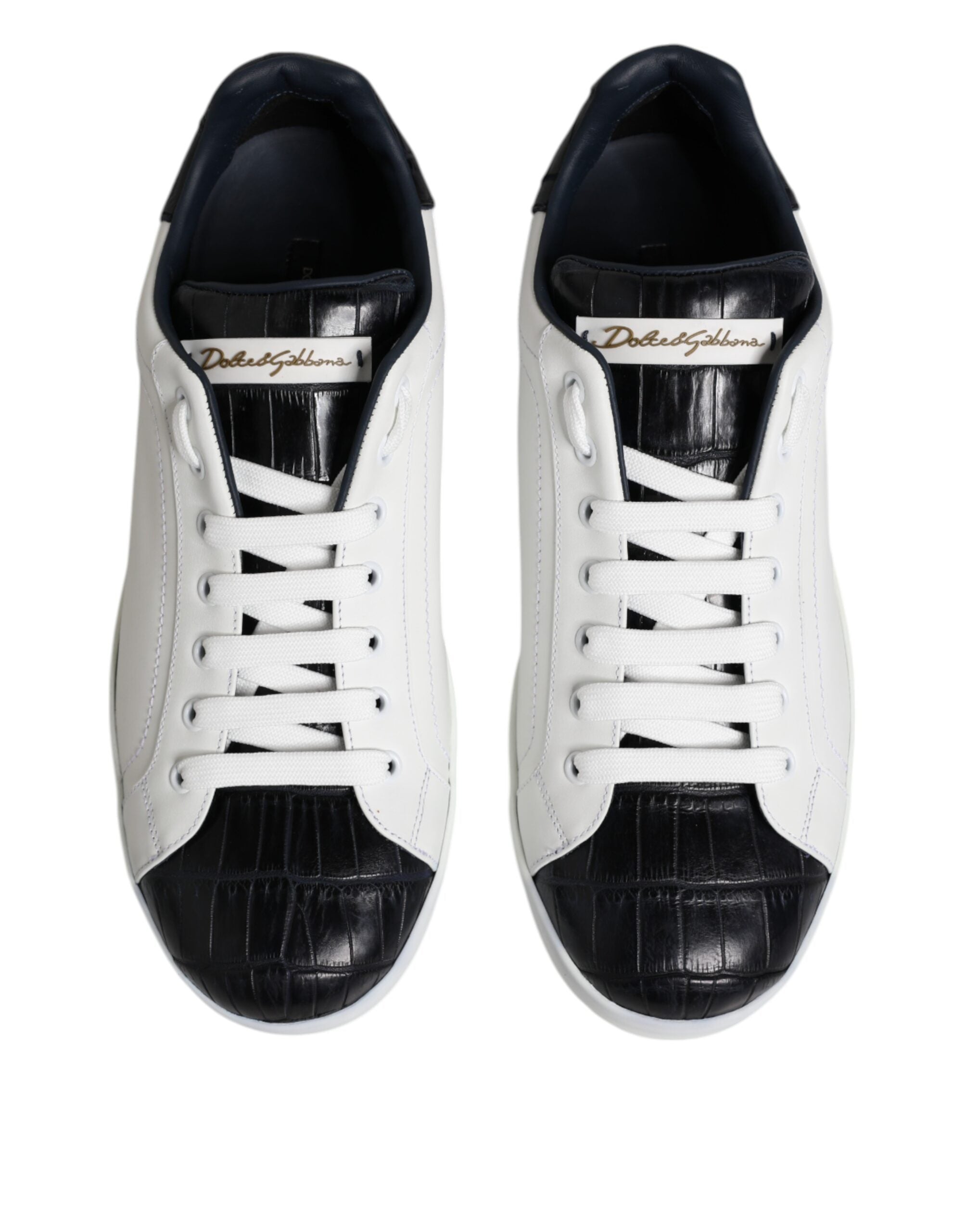 White Black Leather Portofino Sneaker Shoes - ventzia
