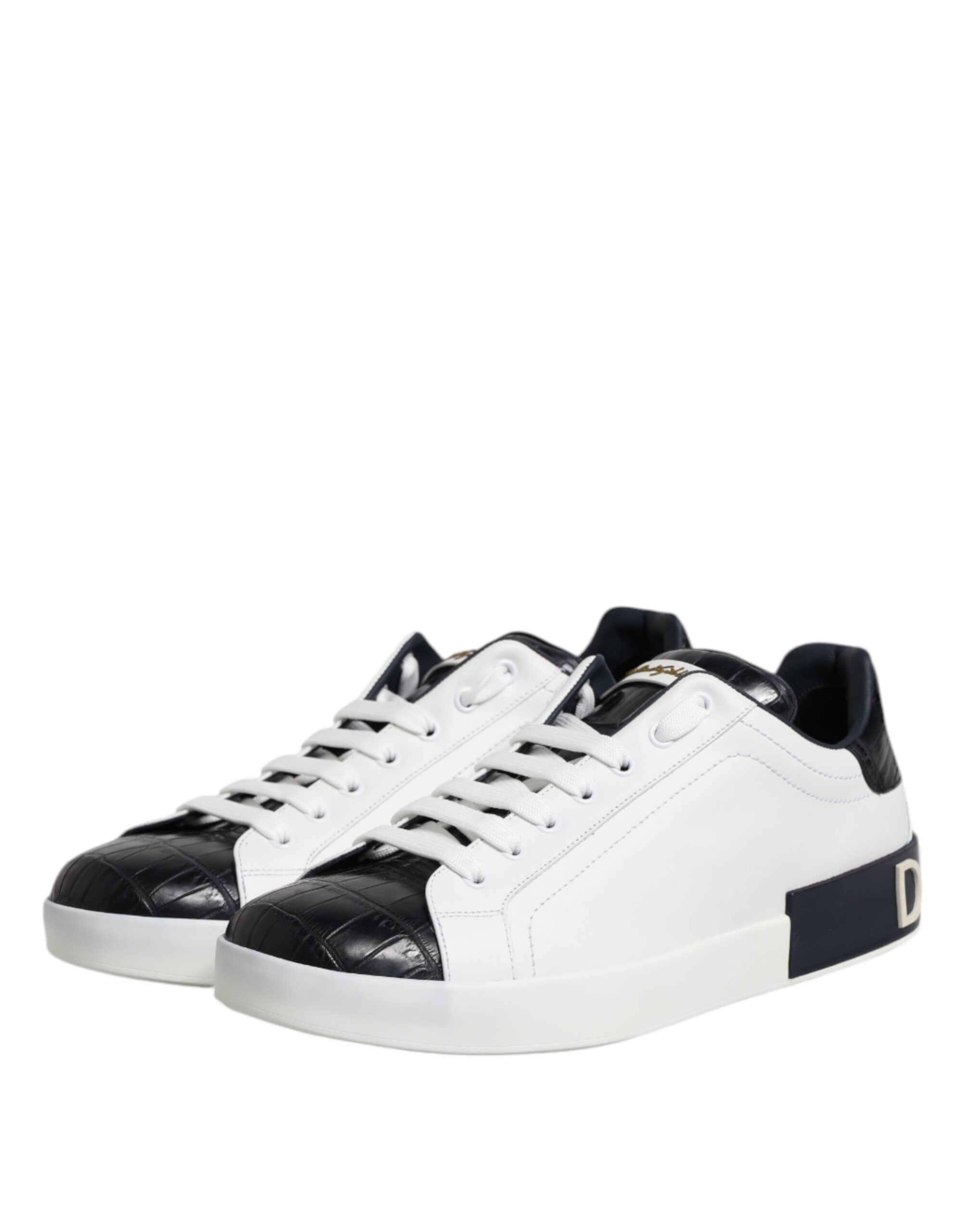White Black Leather Portofino Sneaker Shoes - ventzia