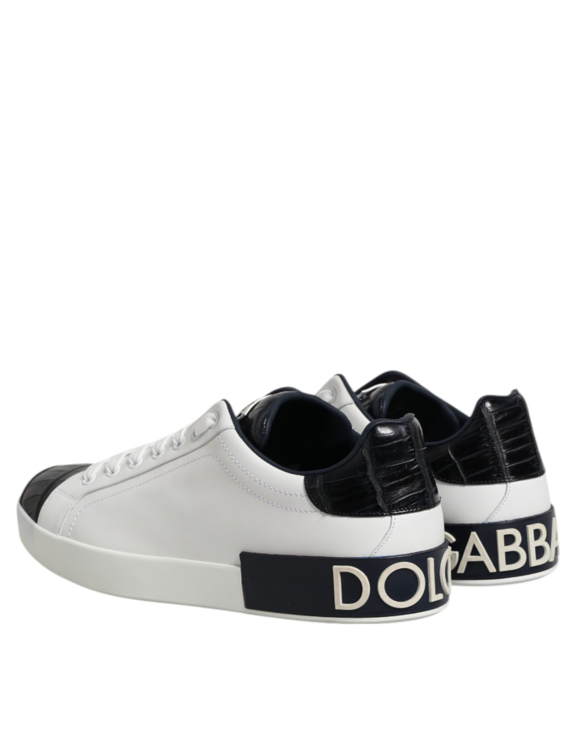 White Black Leather Portofino Sneaker Shoes - ventzia
