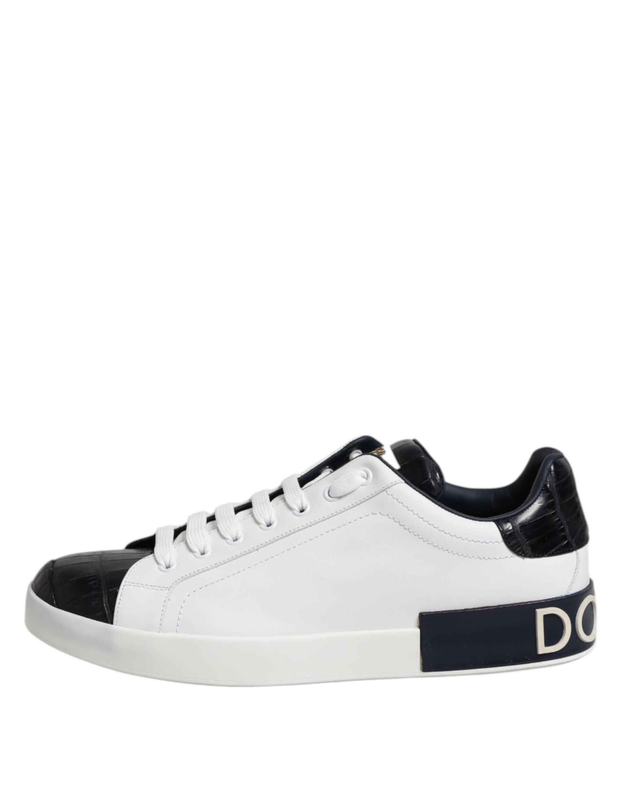 White Black Leather Portofino Sneaker Shoes - ventzia