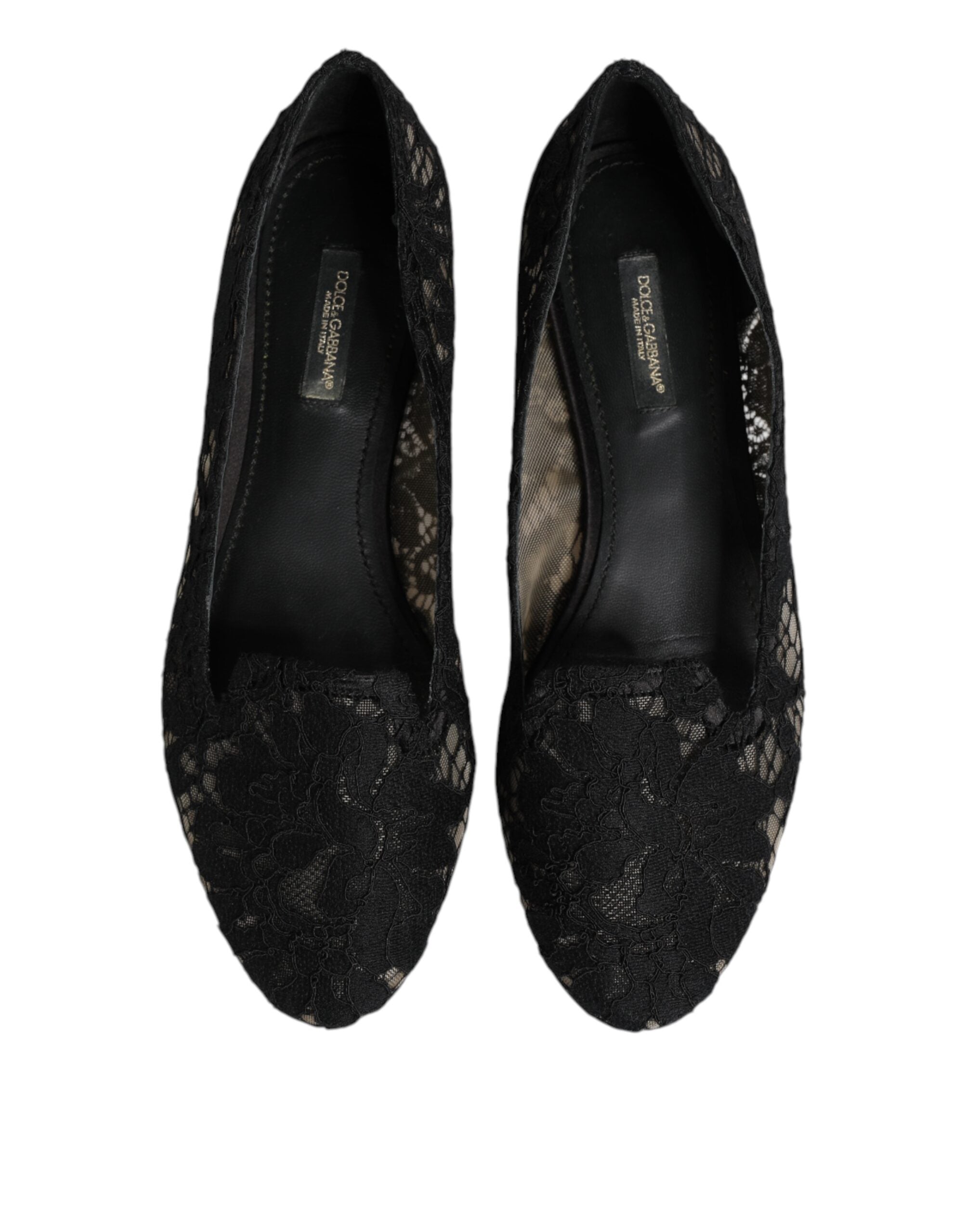 Black Taormina Lace Slip On Flats Shoes - ventzia