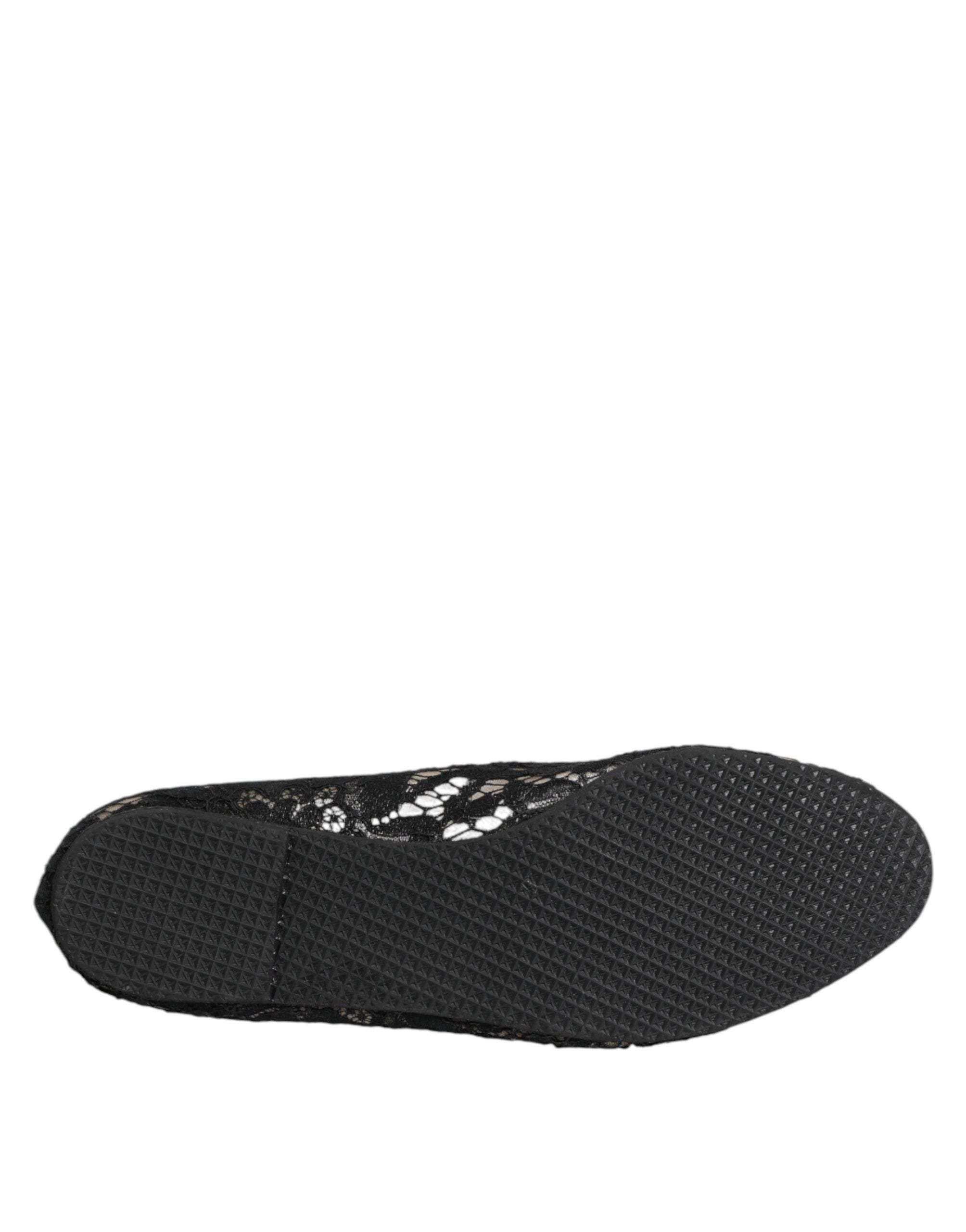 Black Taormina Lace Slip On Flats Shoes - ventzia
