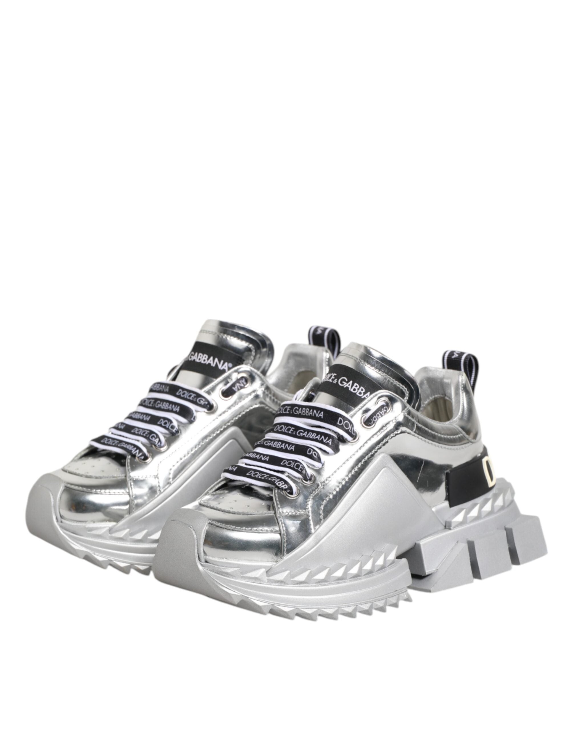Silver Leather Super Queen Sneakers Shoes - ventzia