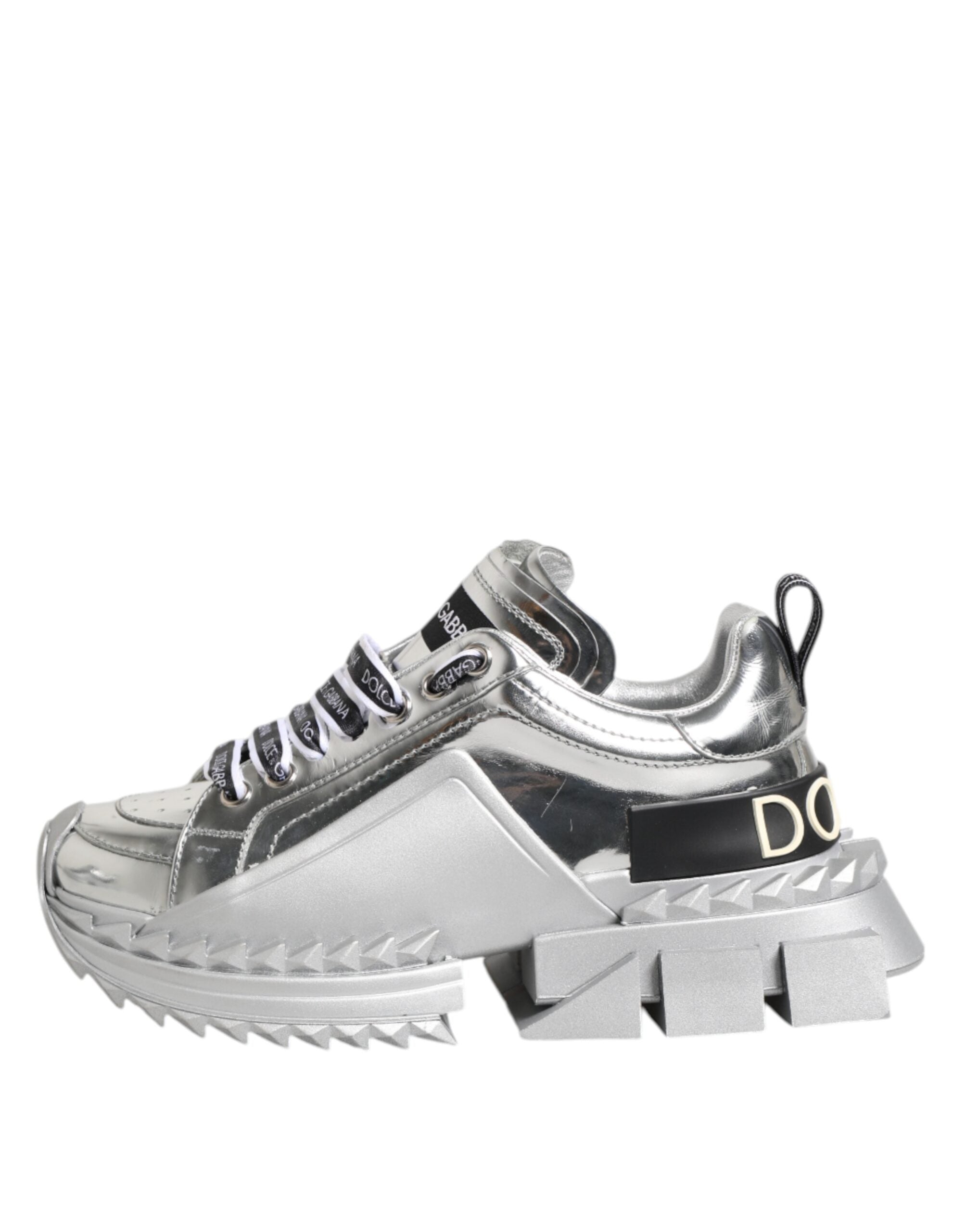 Silver Leather Super Queen Sneakers Shoes - ventzia