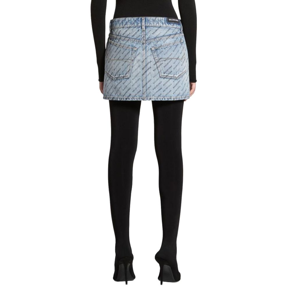 Logo Print Denim Skirt - ventzia