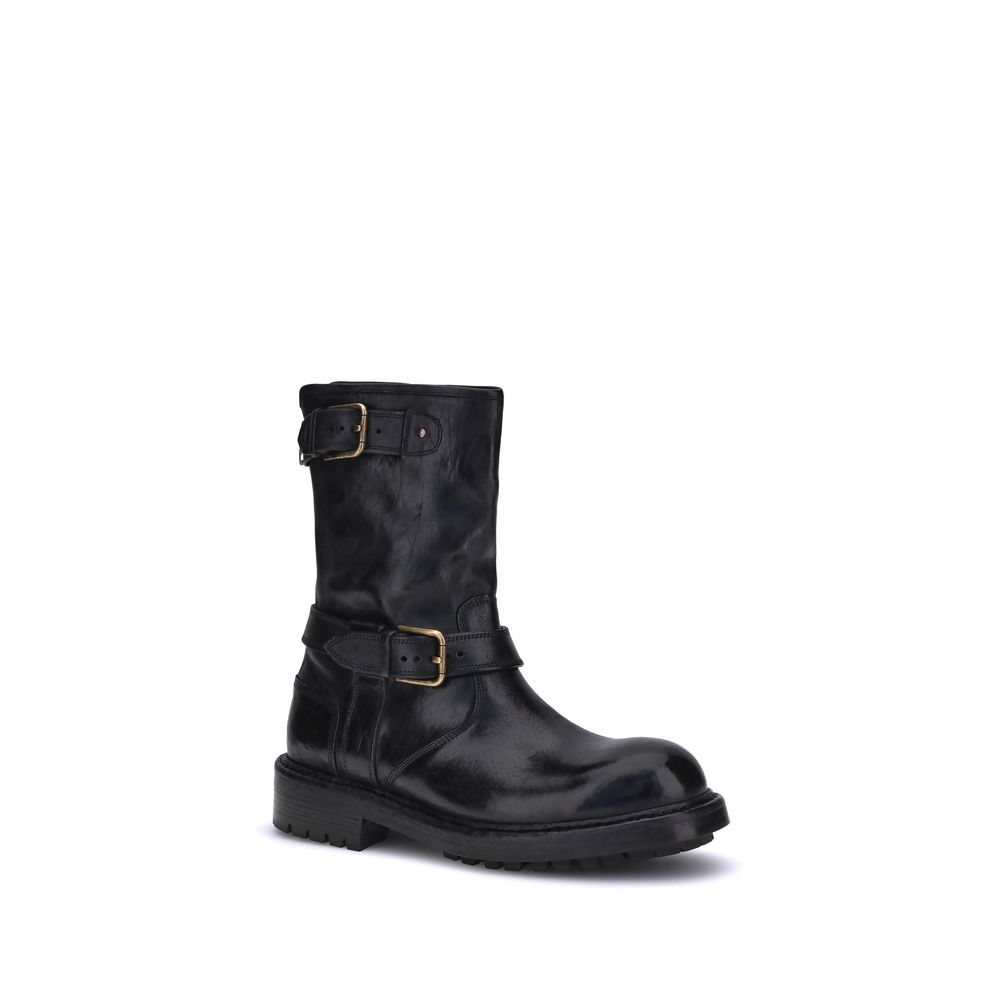 Black Calf Leather Bos Taurus Lace-Up Boots - ventzia