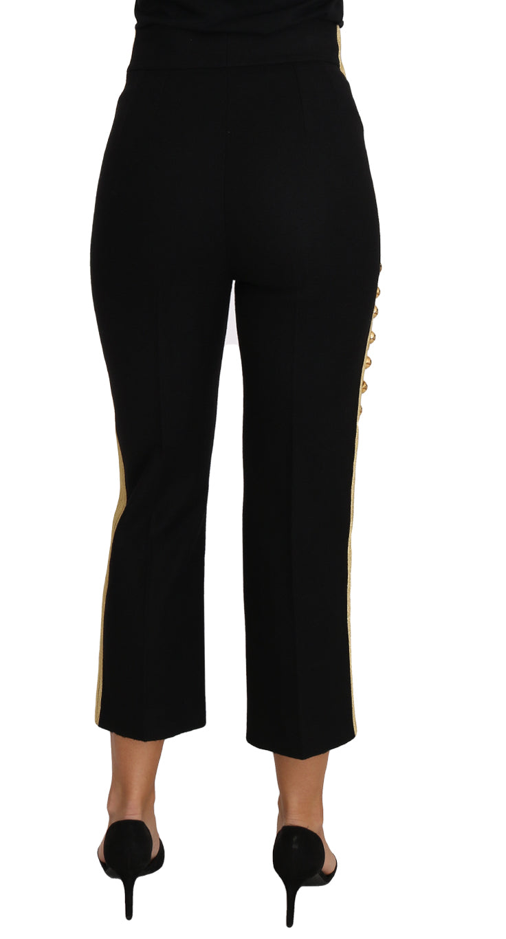 Elegant Black Military Embellished Pants - ventzia