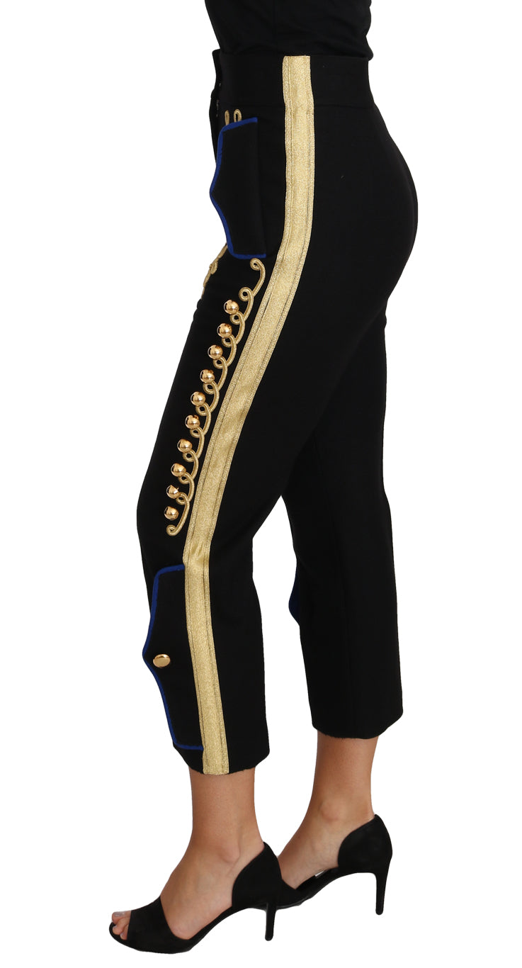 Elegant Black Military Embellished Pants - ventzia