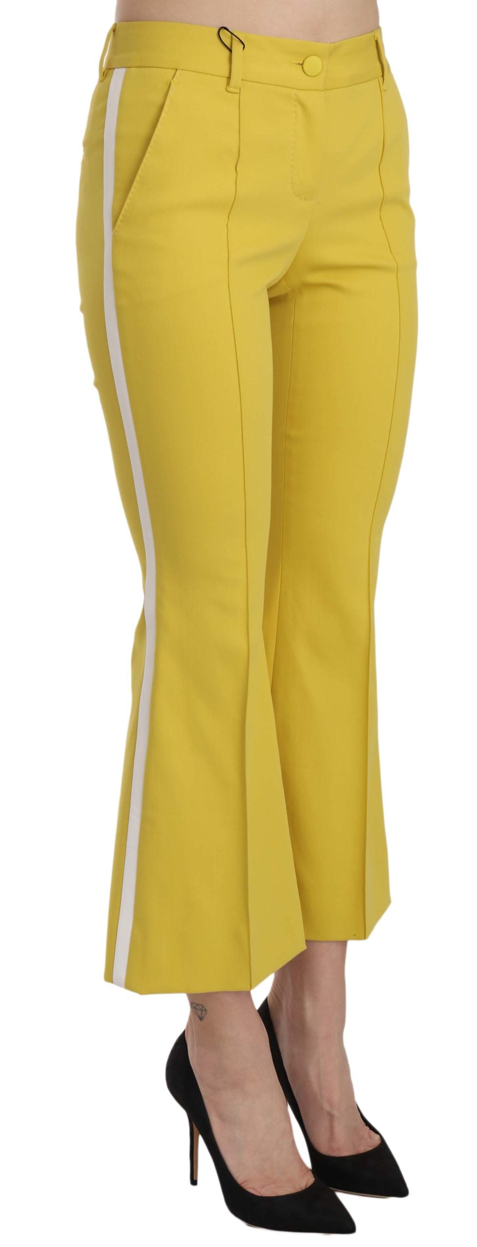 Yellow Flared Bootcut Capri Cotton Pants - ventzia