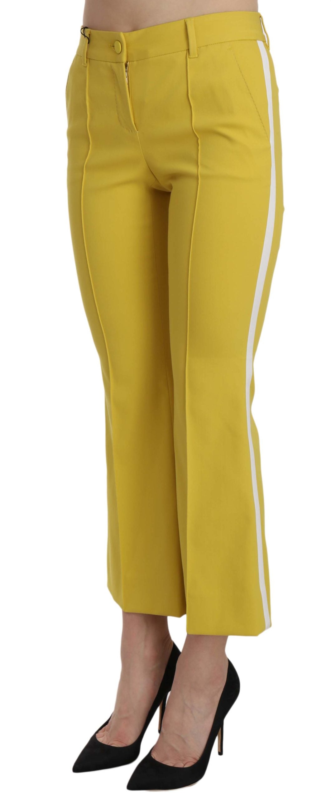 Yellow Flared Bootcut Capri Cotton Pants - ventzia