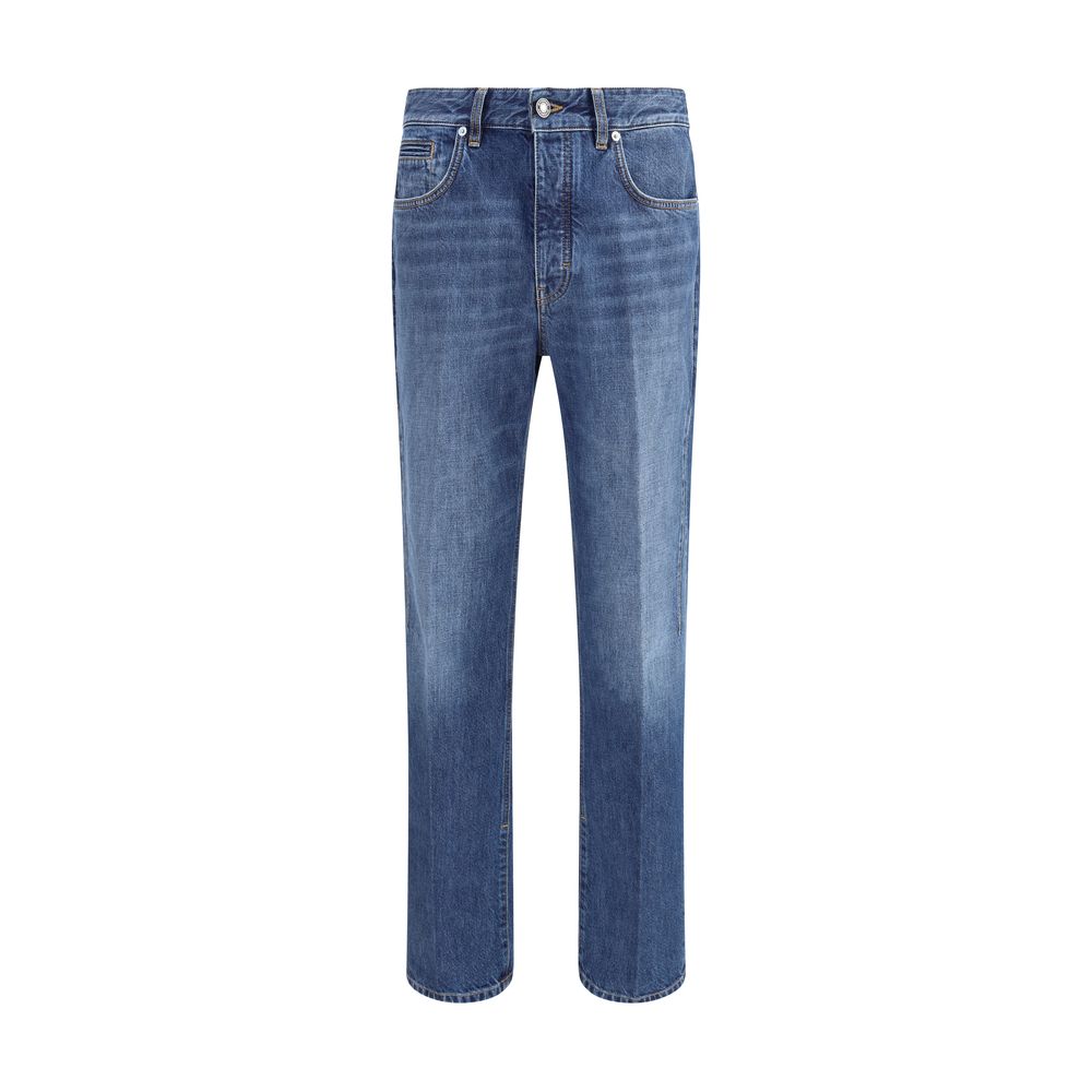 Blue Cotton Straight-Leg Jeans - ventzia