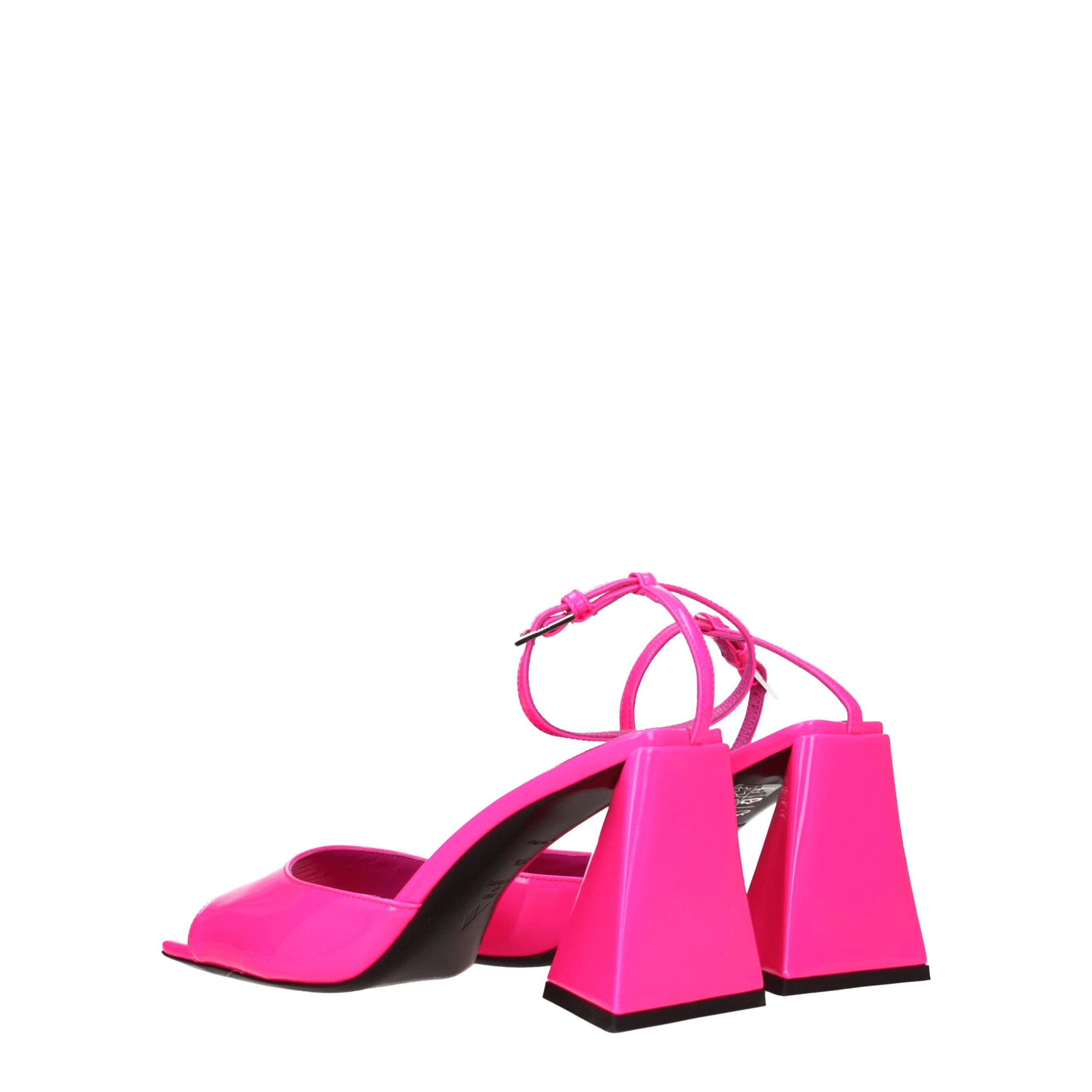 Pink Leather Stiletto Heel Sandals - ventzia