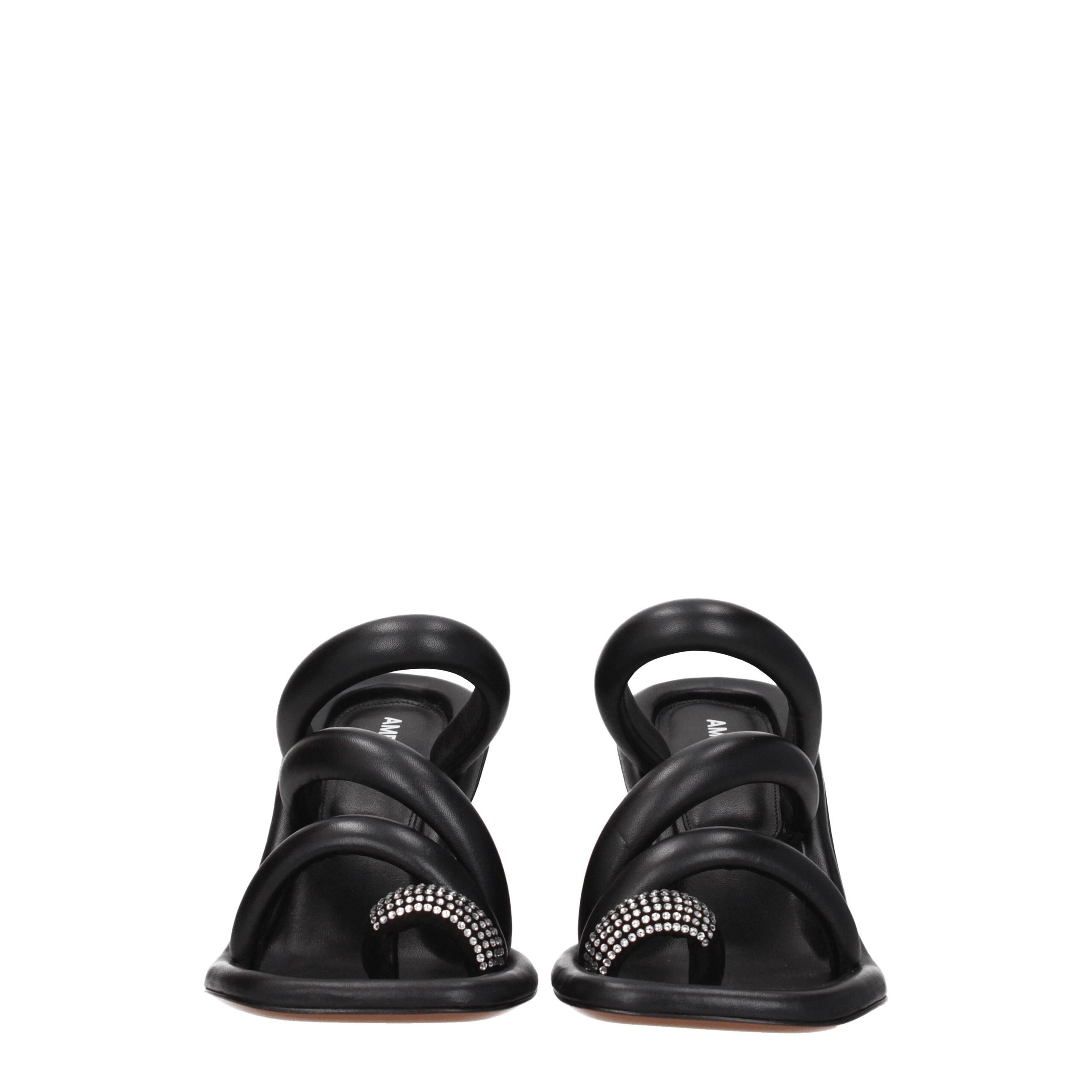 Black Leather Stiletto Heels Sandals