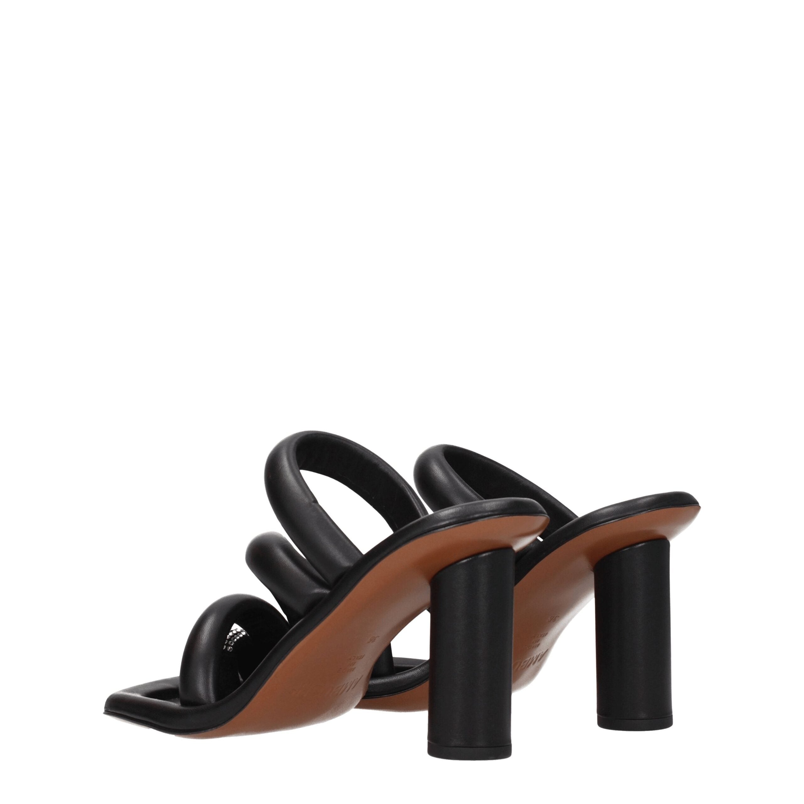 Black Leather Stiletto Heels Sandals