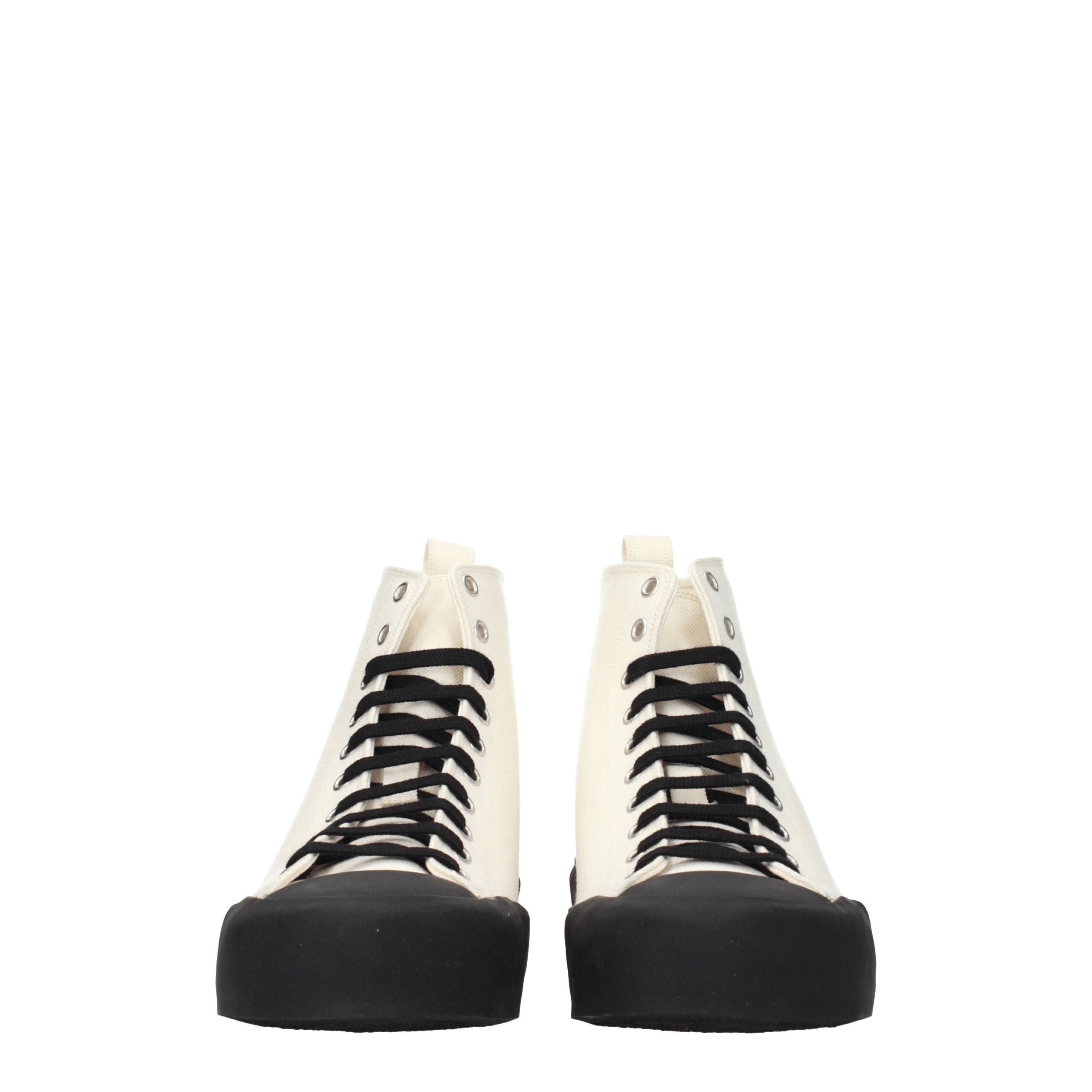 Beige Fabric High Top Sneakers - ventzia
