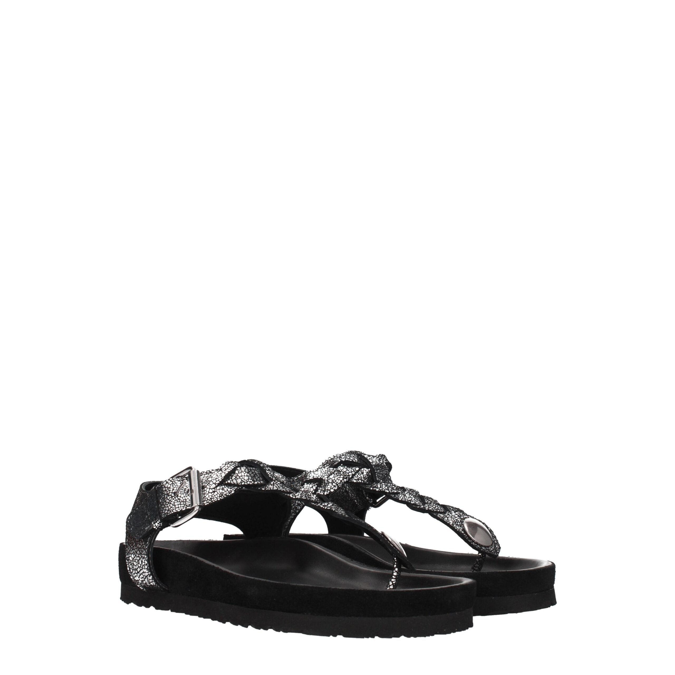 Black Leather Flip-Flop Sandals