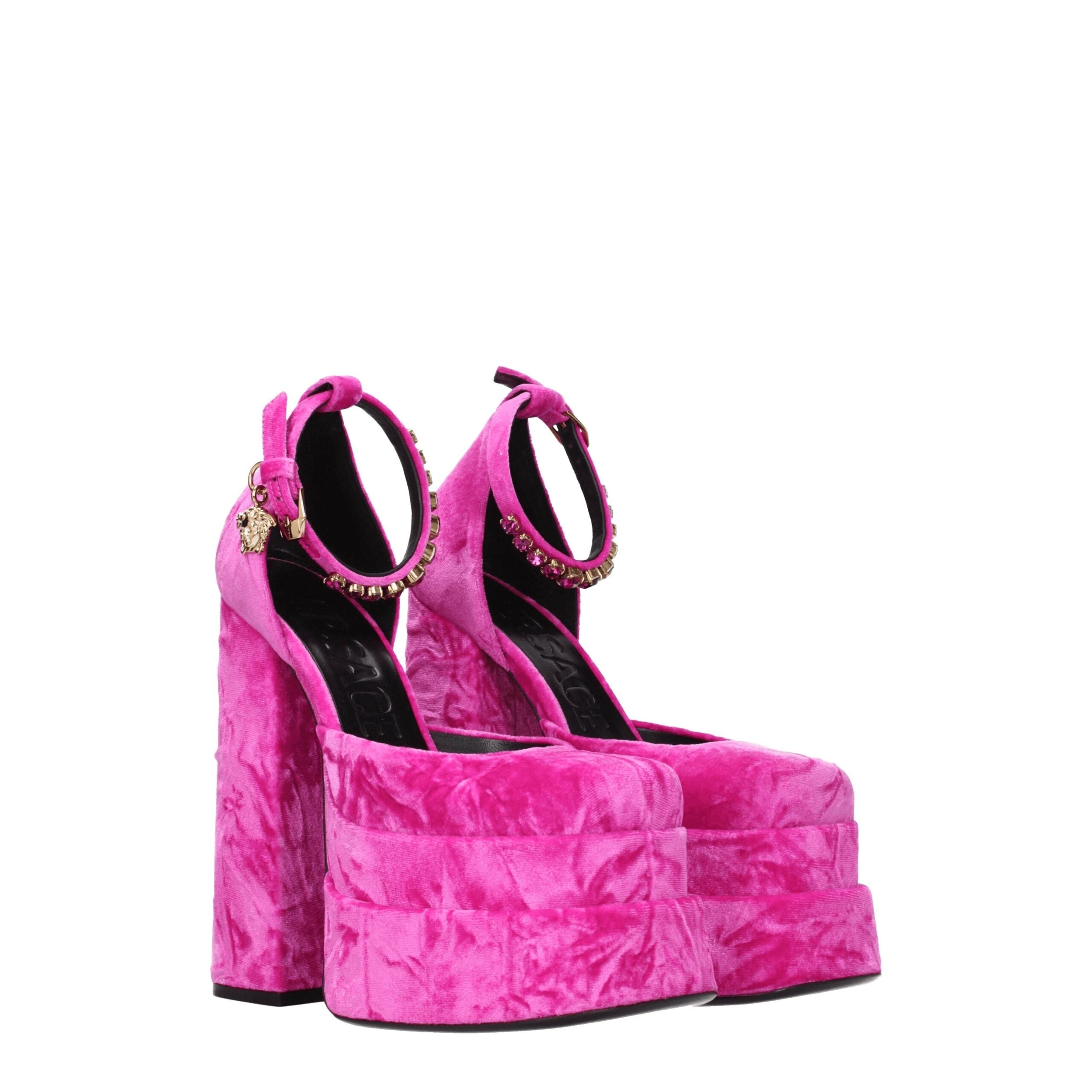 Pink Velvet Platform Sandals - ventzia