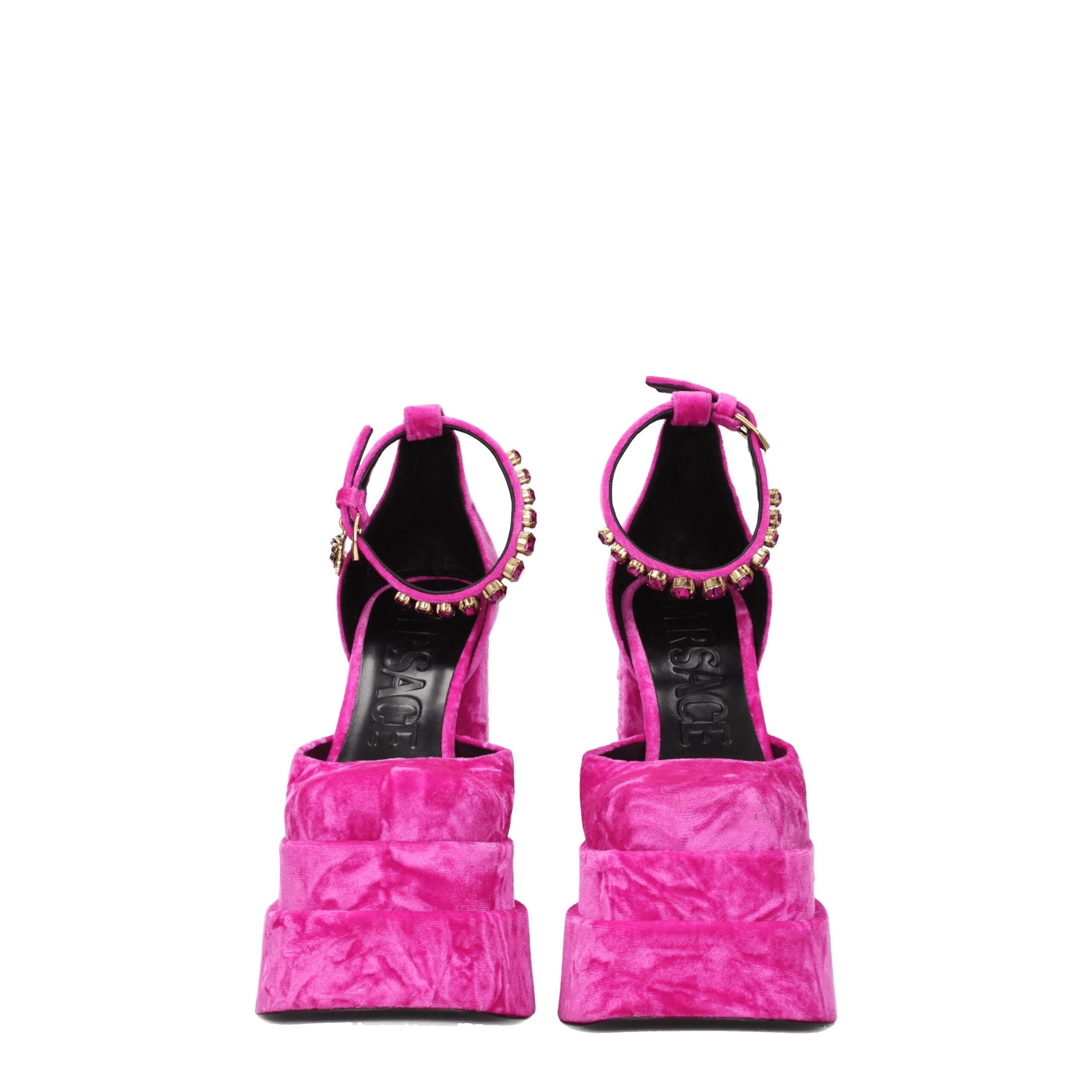 Pink Velvet Platform Sandals - ventzia