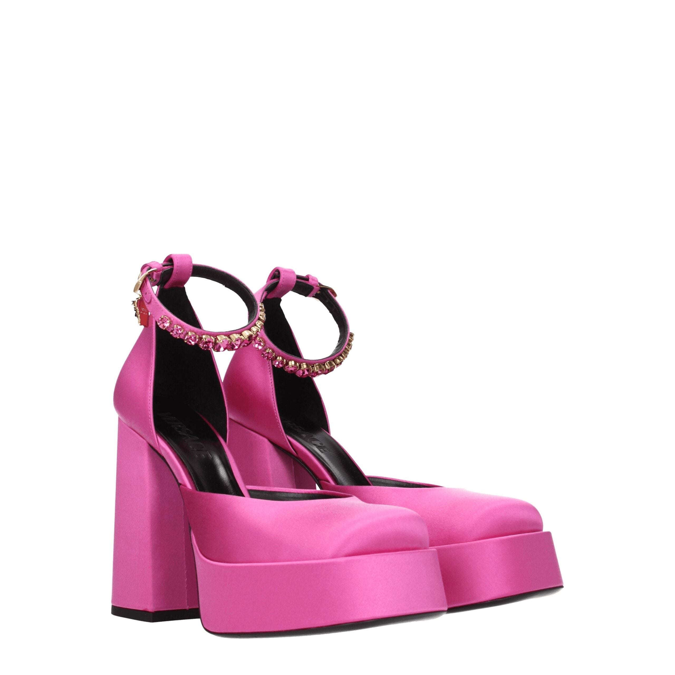 Pink Satin Platform Pumps - ventzia