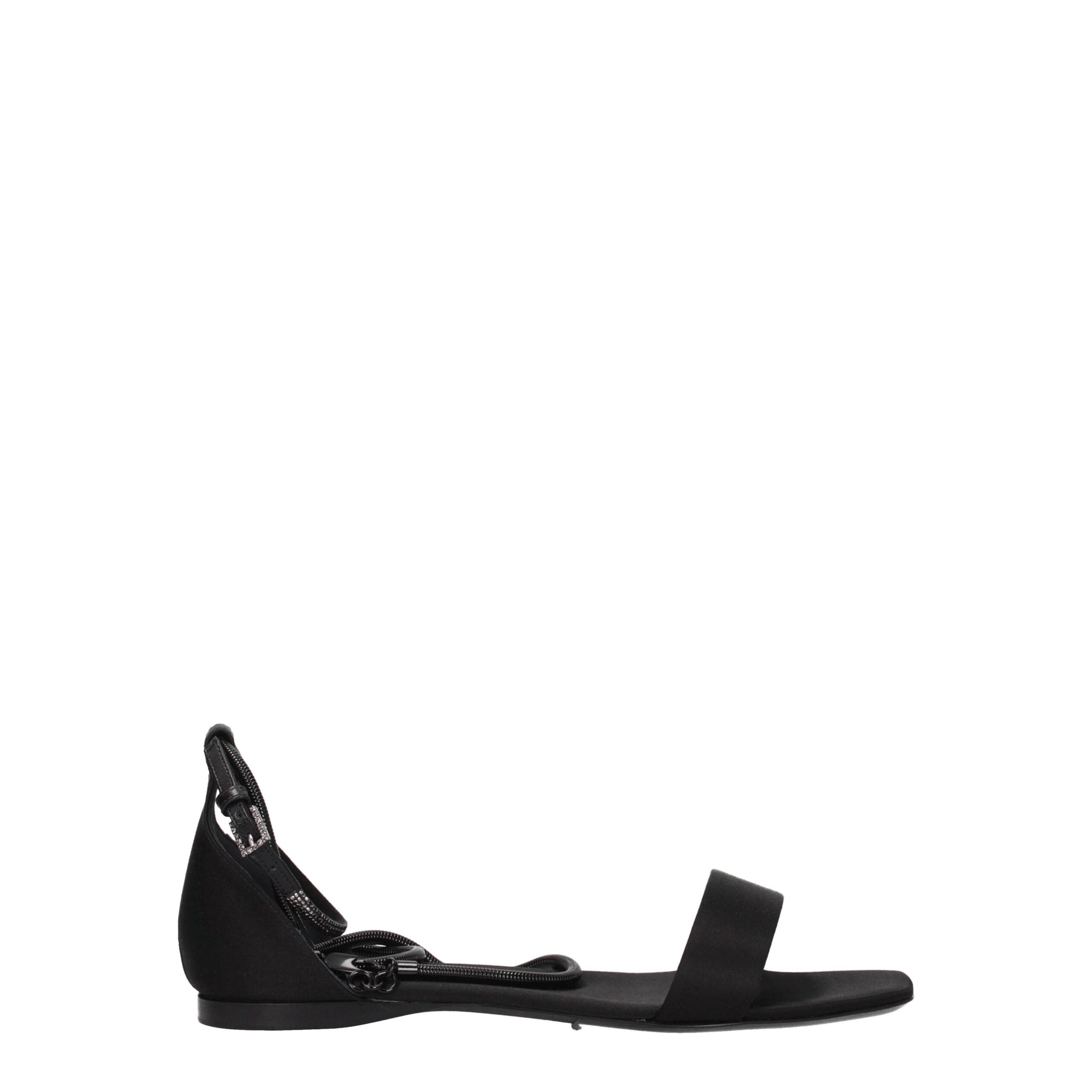 Black Satin Flat Sandals - ventzia