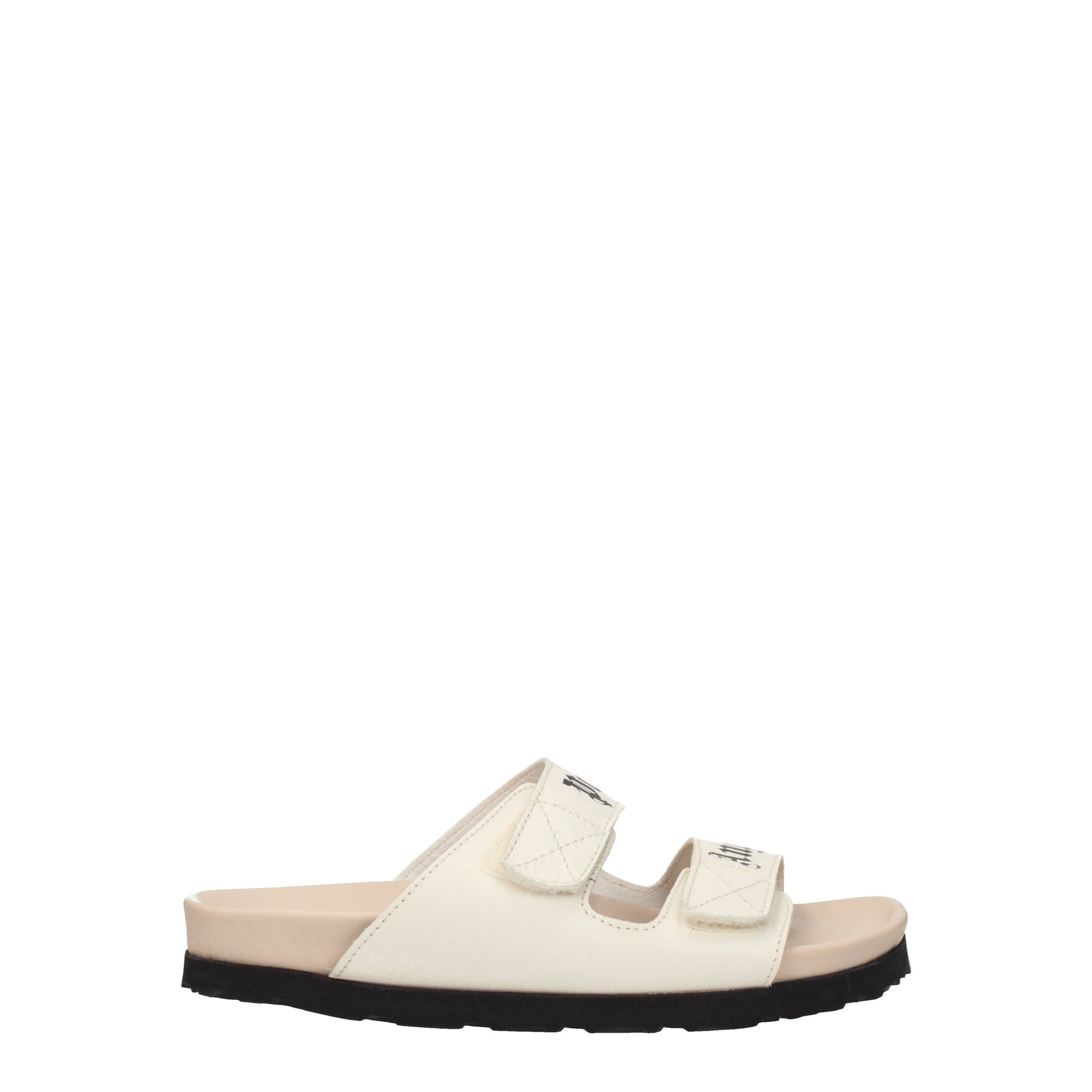 Beige Leather Flat Sandals