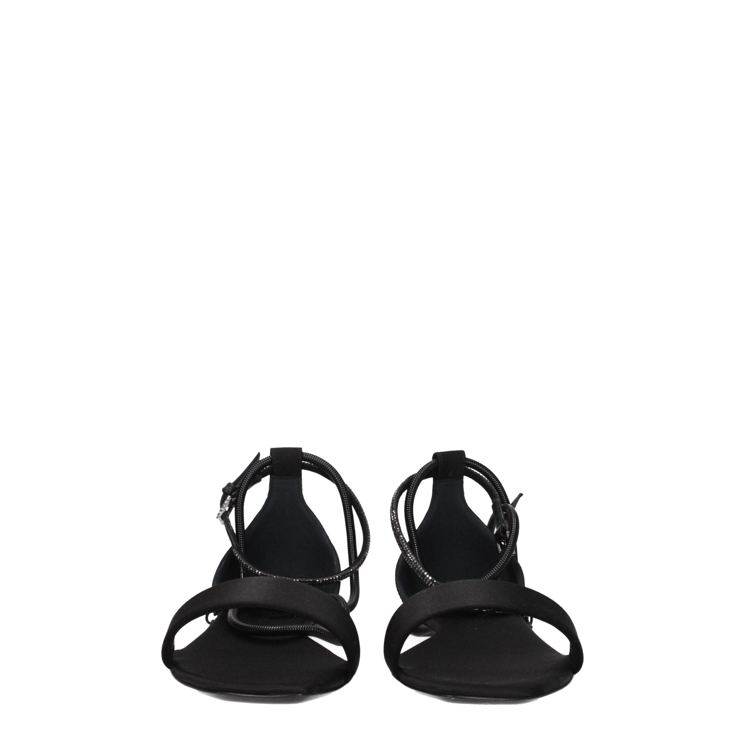 Black Satin Flat Sandals - ventzia