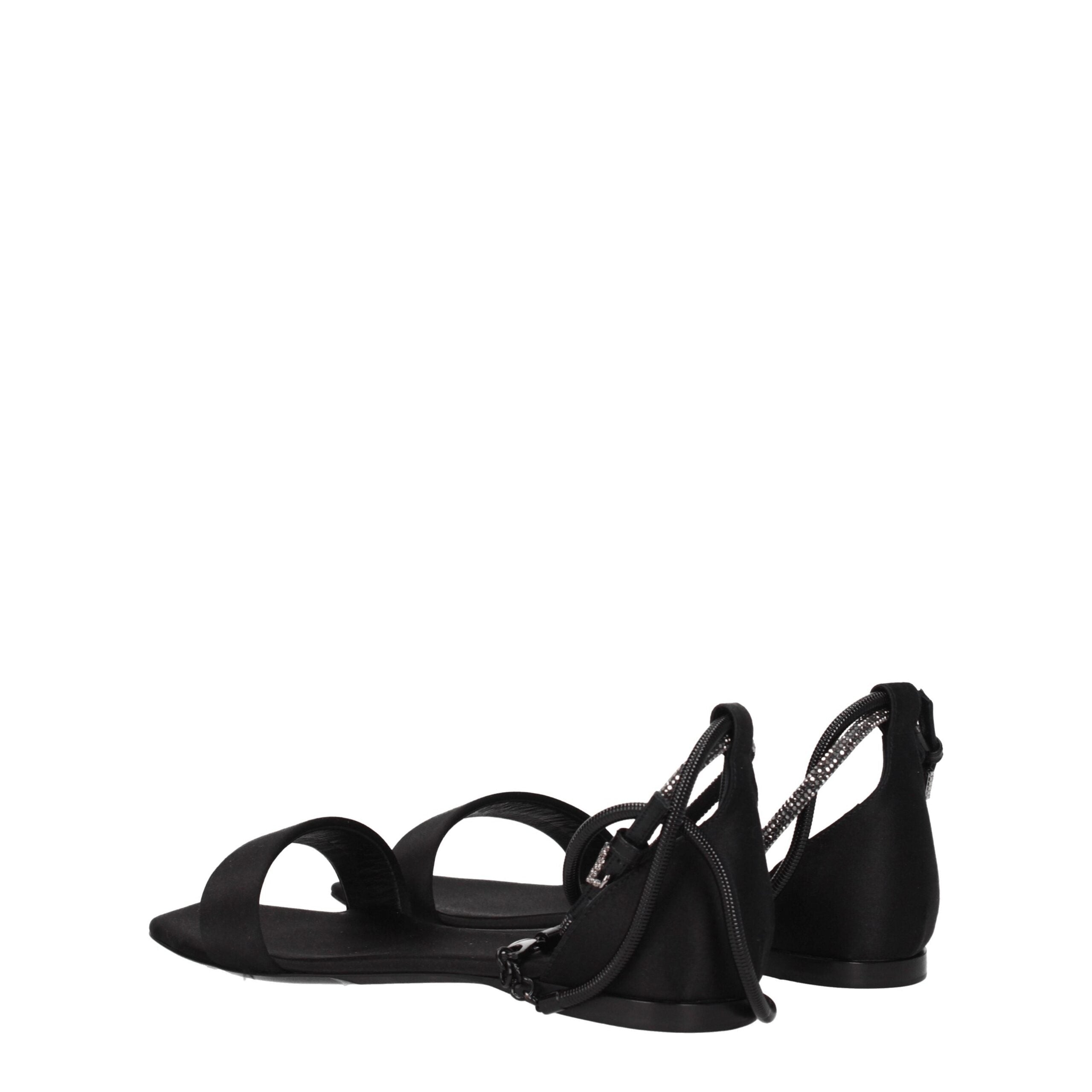 Black Satin Flat Sandals - ventzia