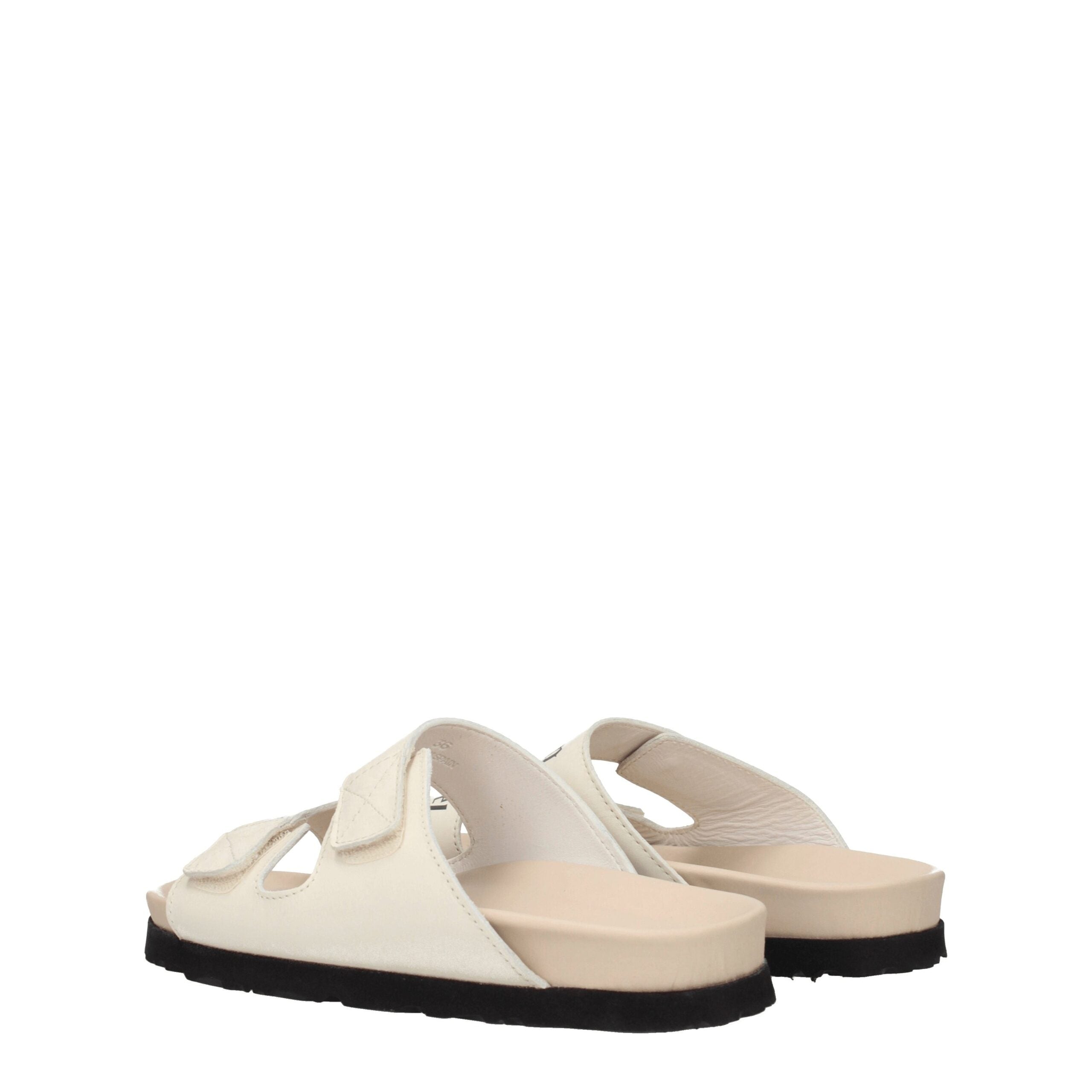 Beige Leather Flat Sandals