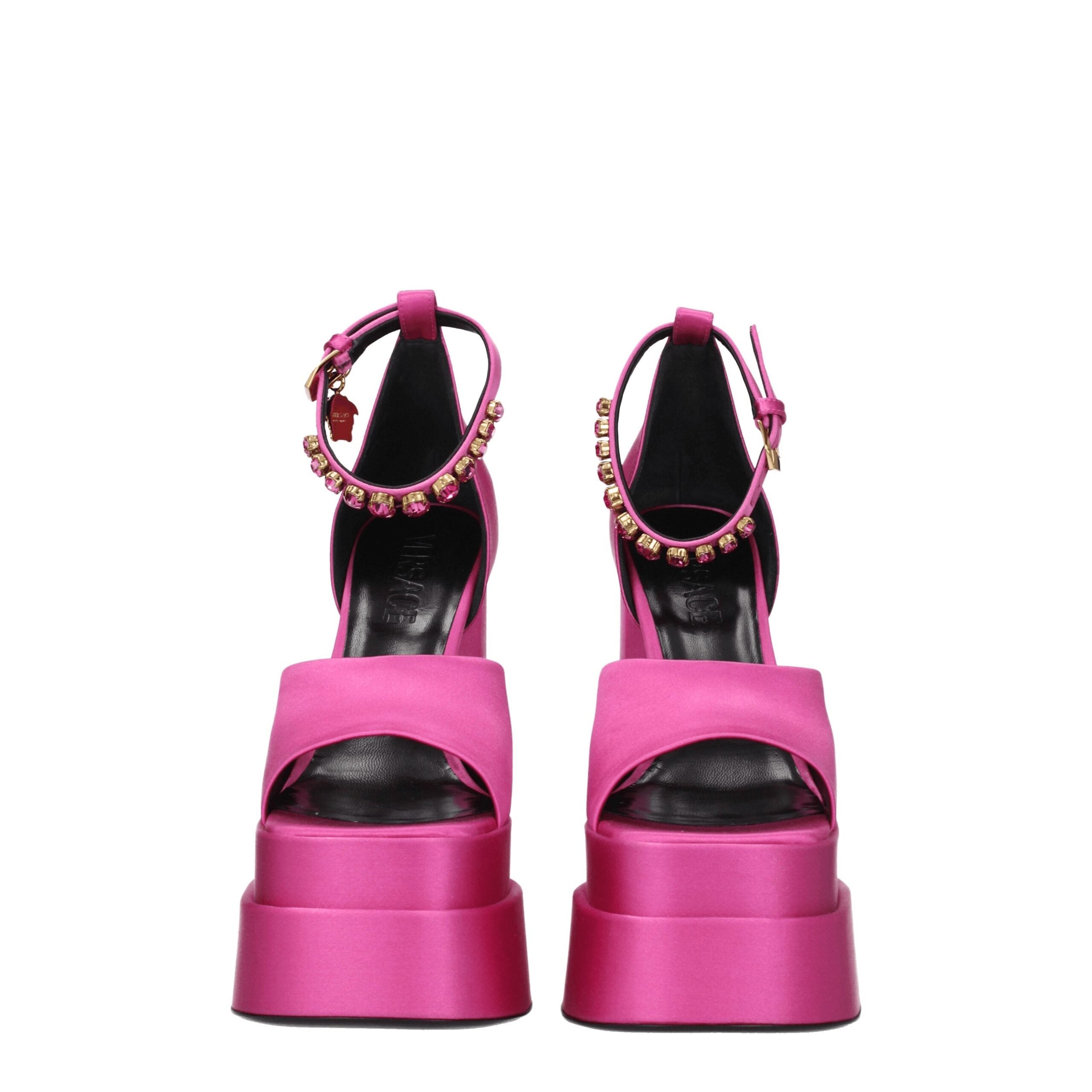 Pink Satin Platform Sandals - ventzia