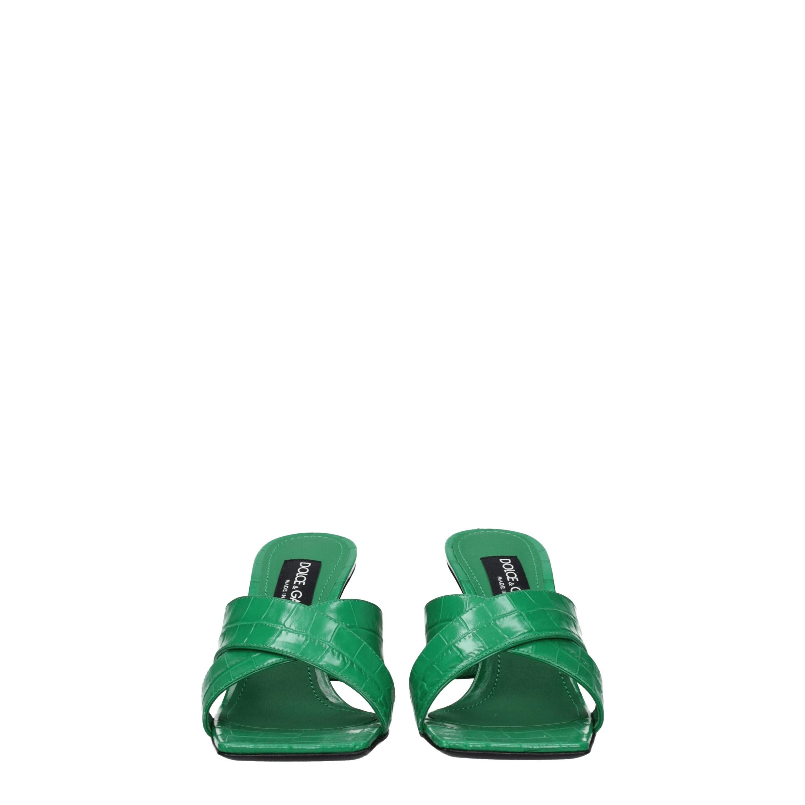 Green Leather Flat Sandals