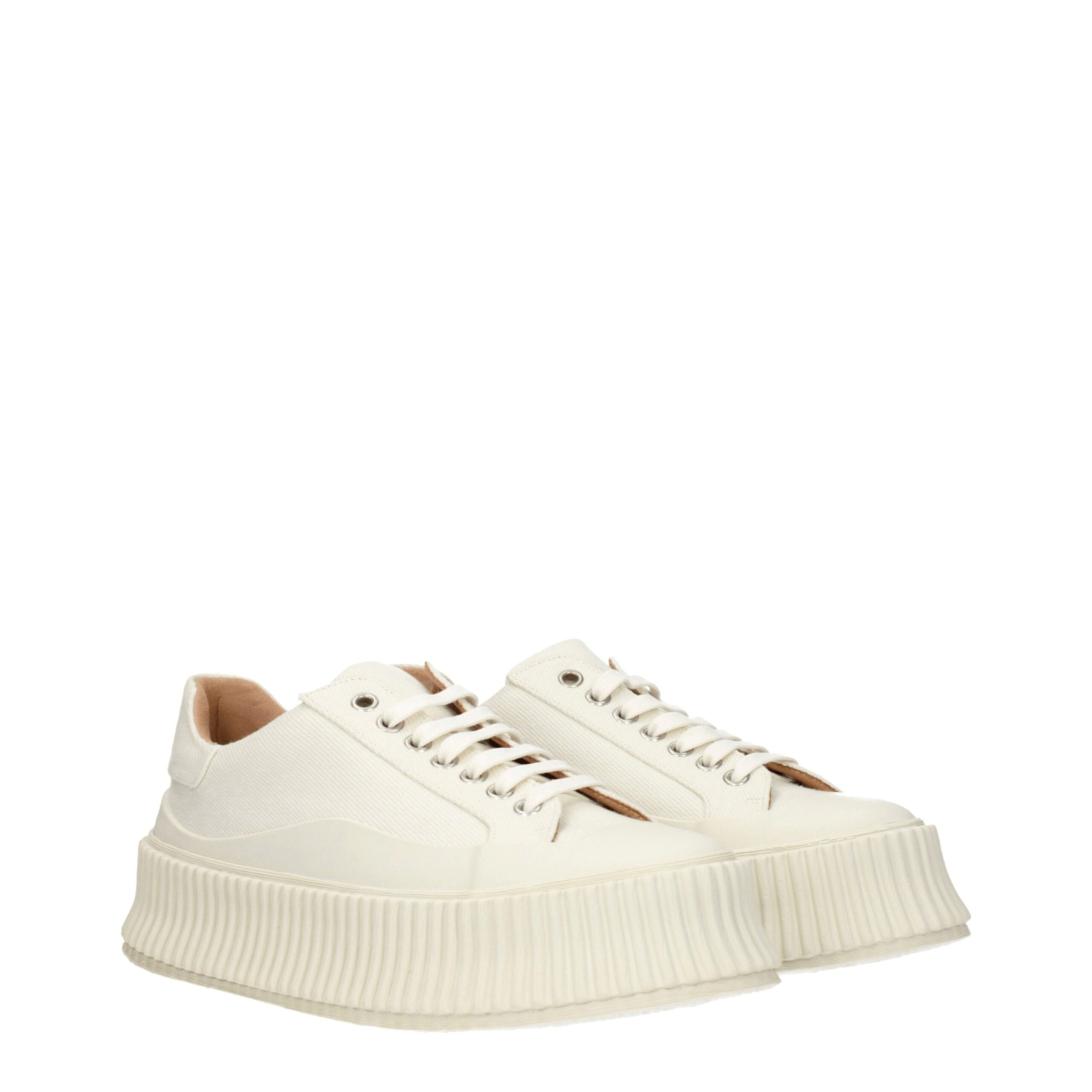 White Fabric Platform Sneakers - ventzia