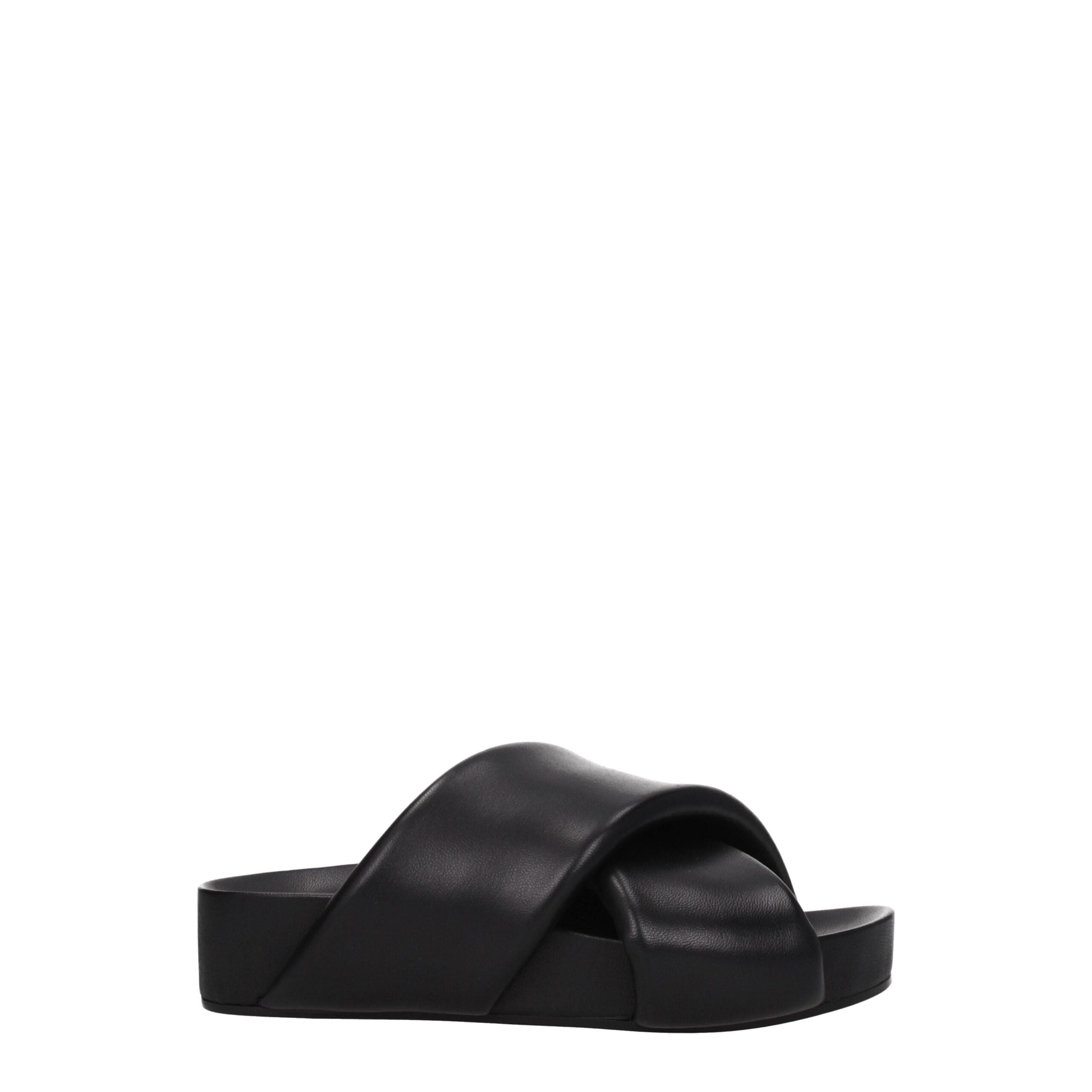 Black Leather Slippers - ventzia