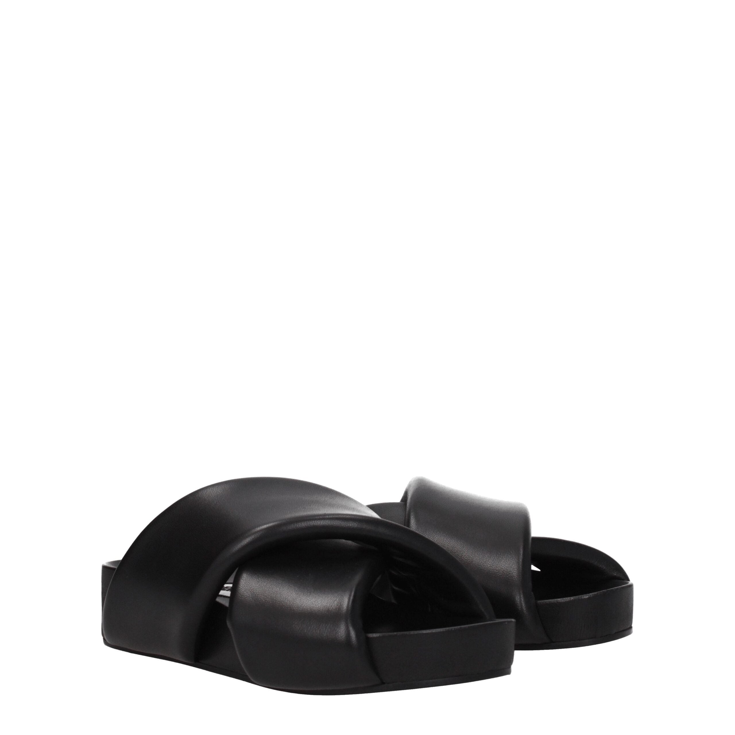Black Leather Slippers - ventzia