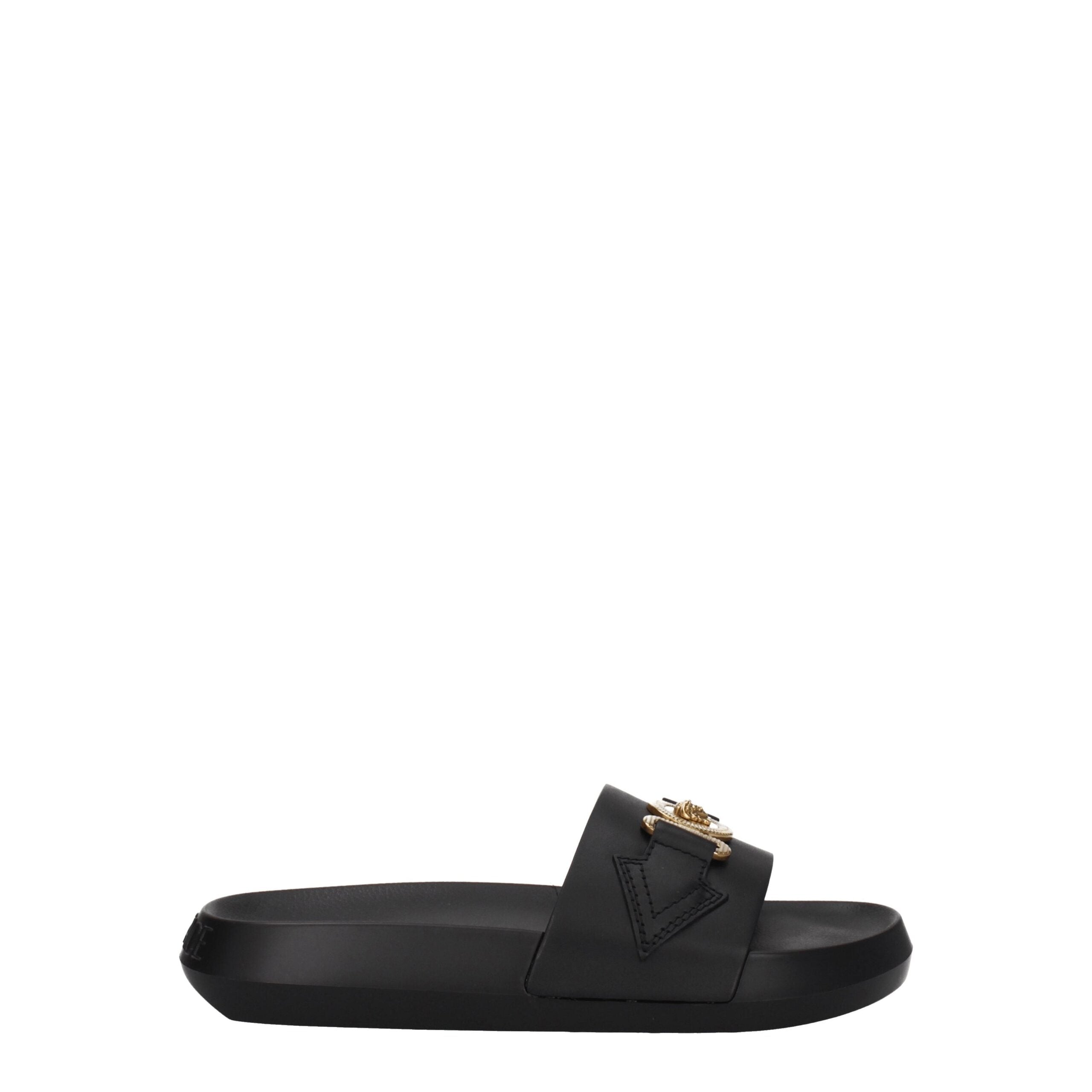 Black Leather Slippers - ventzia