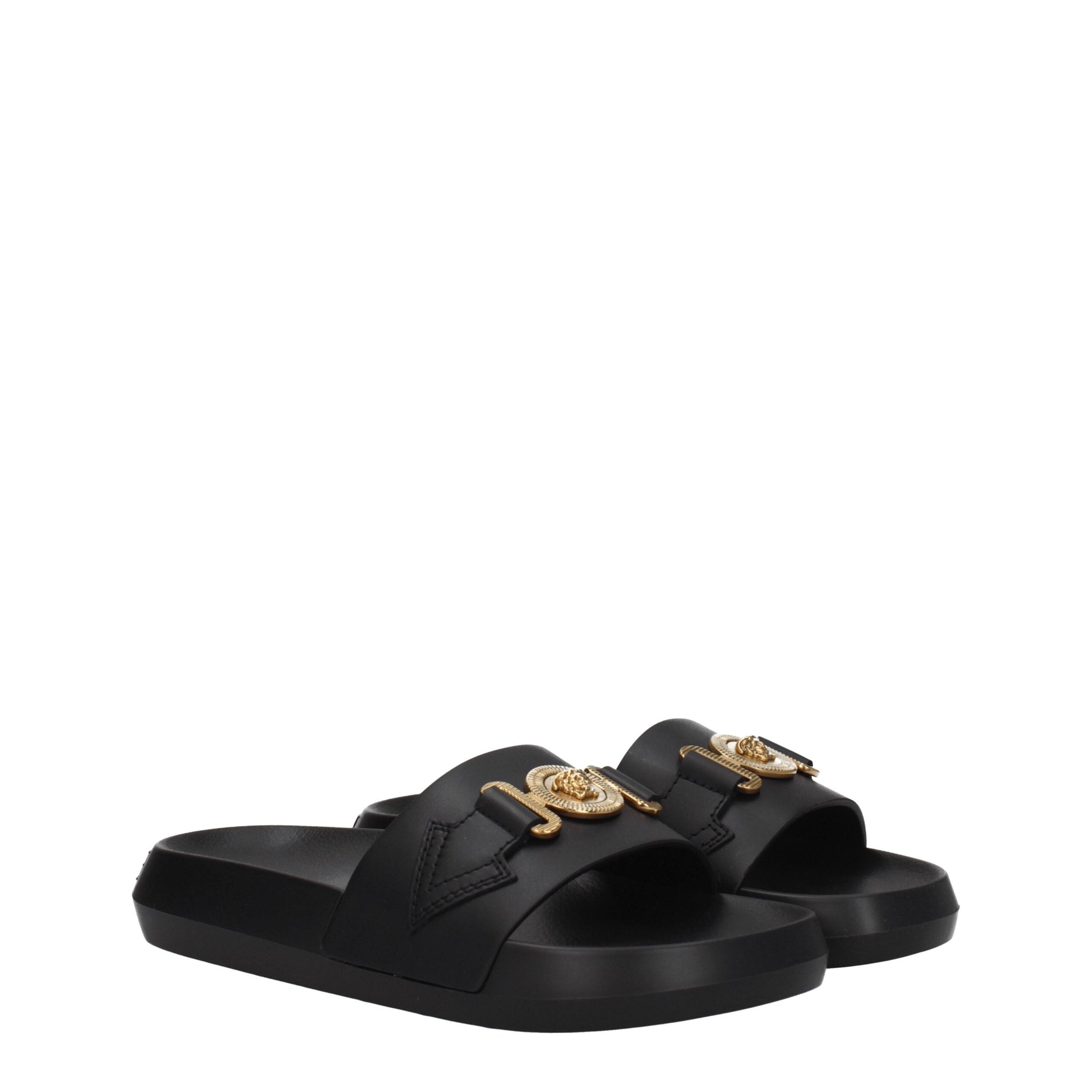 Black Leather Slippers - ventzia