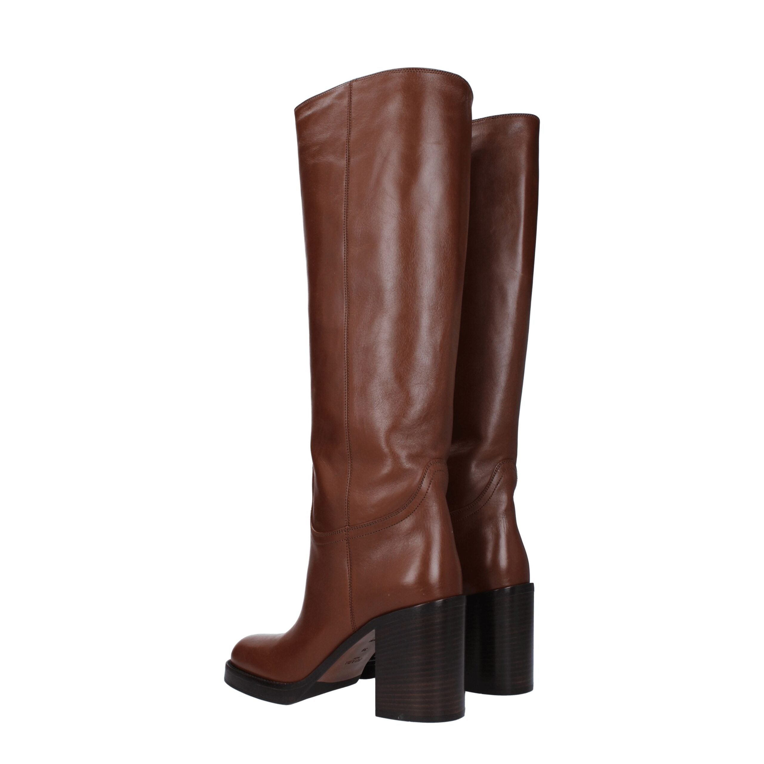 Brown Leather High Heel Boots