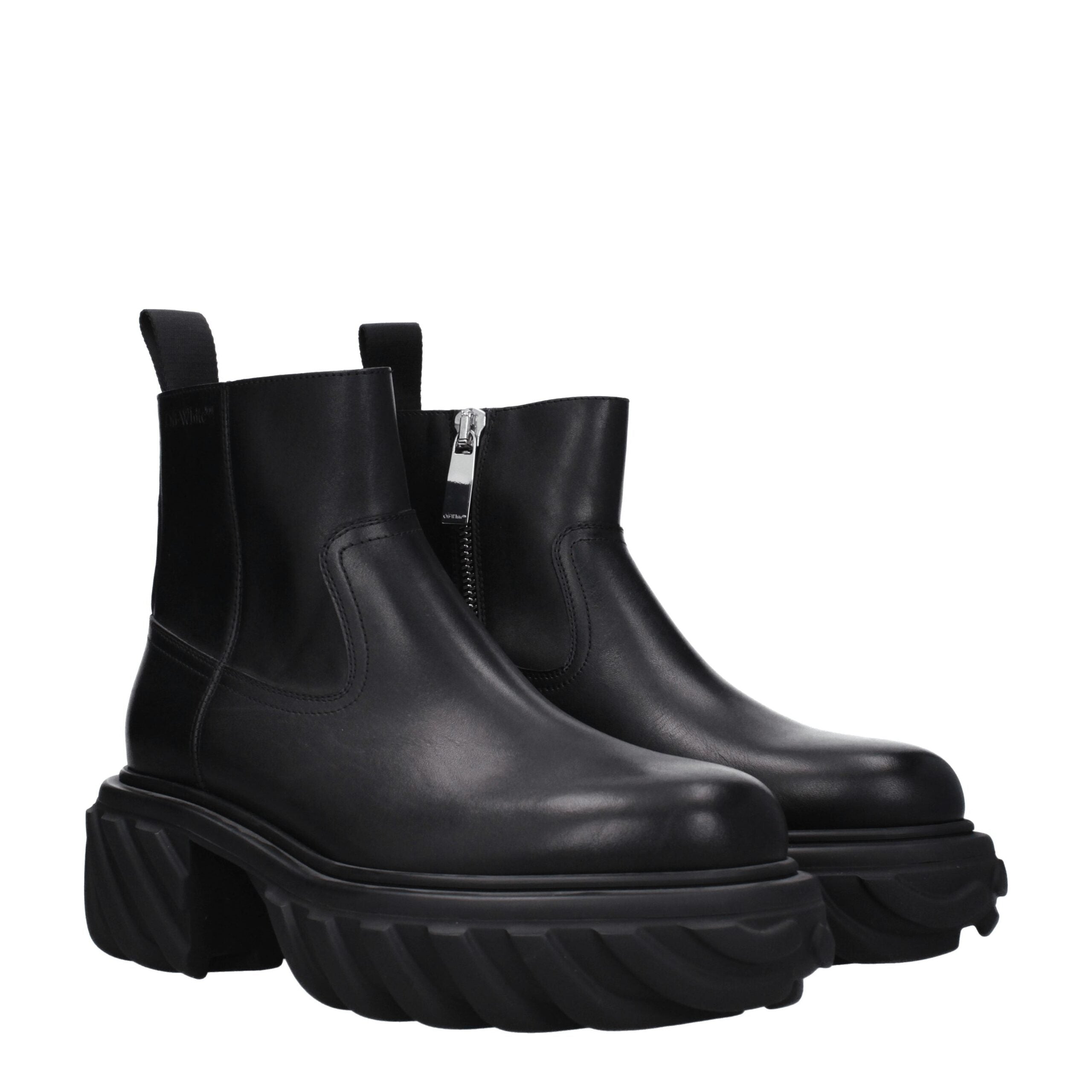 Black Leather Ankle Boots - ventzia