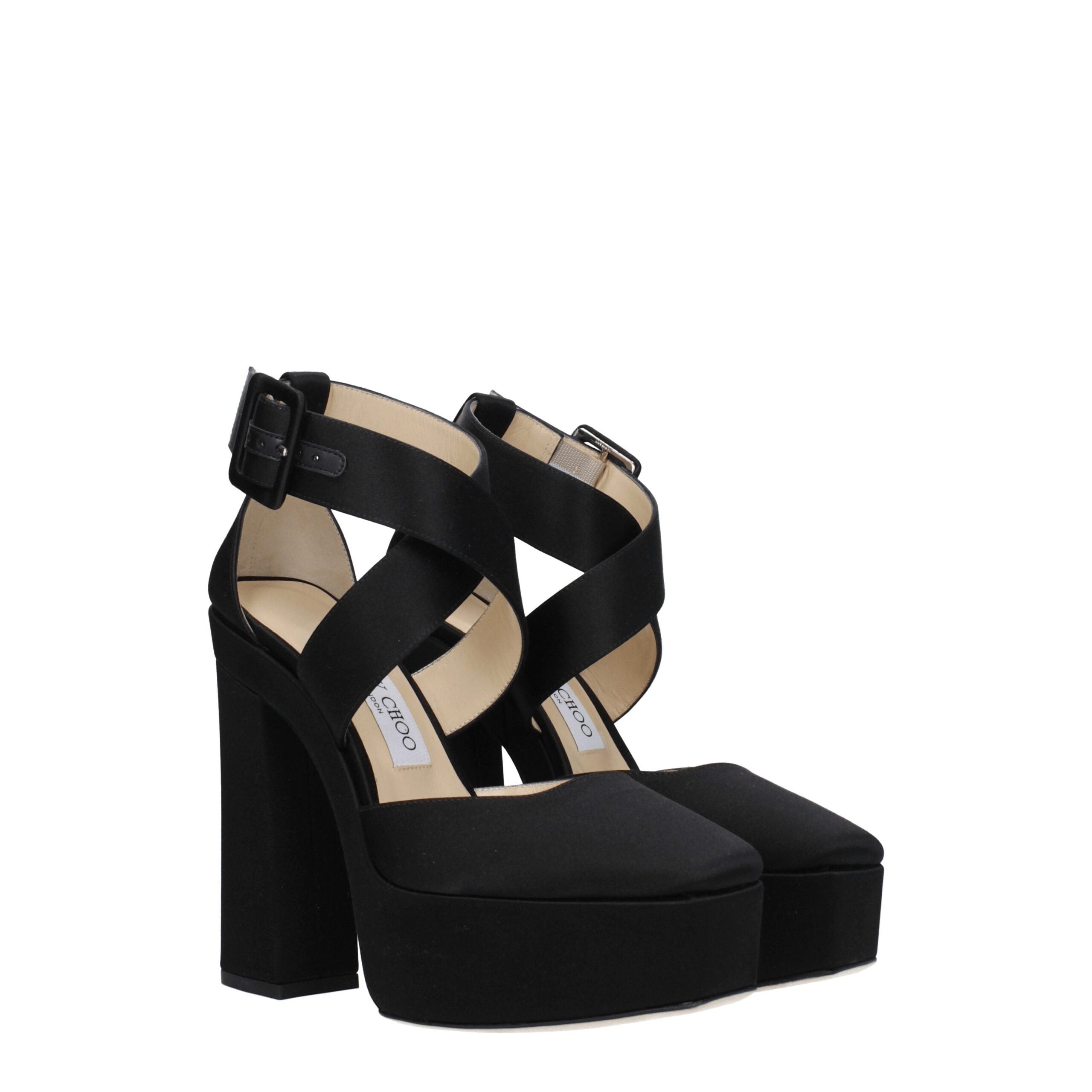 Black Satin Platform Sandals - ventzia