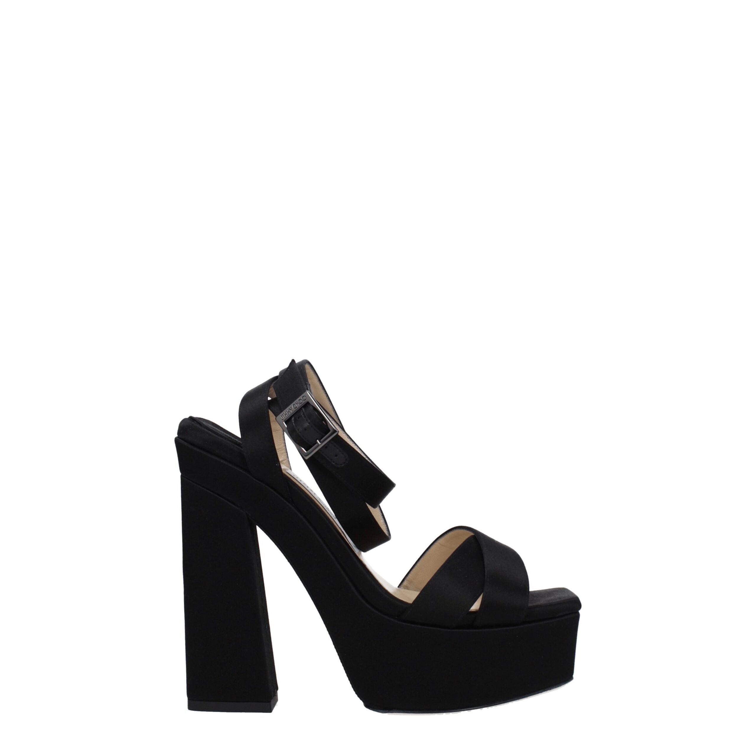 Black Satin Platform Sandals - ventzia
