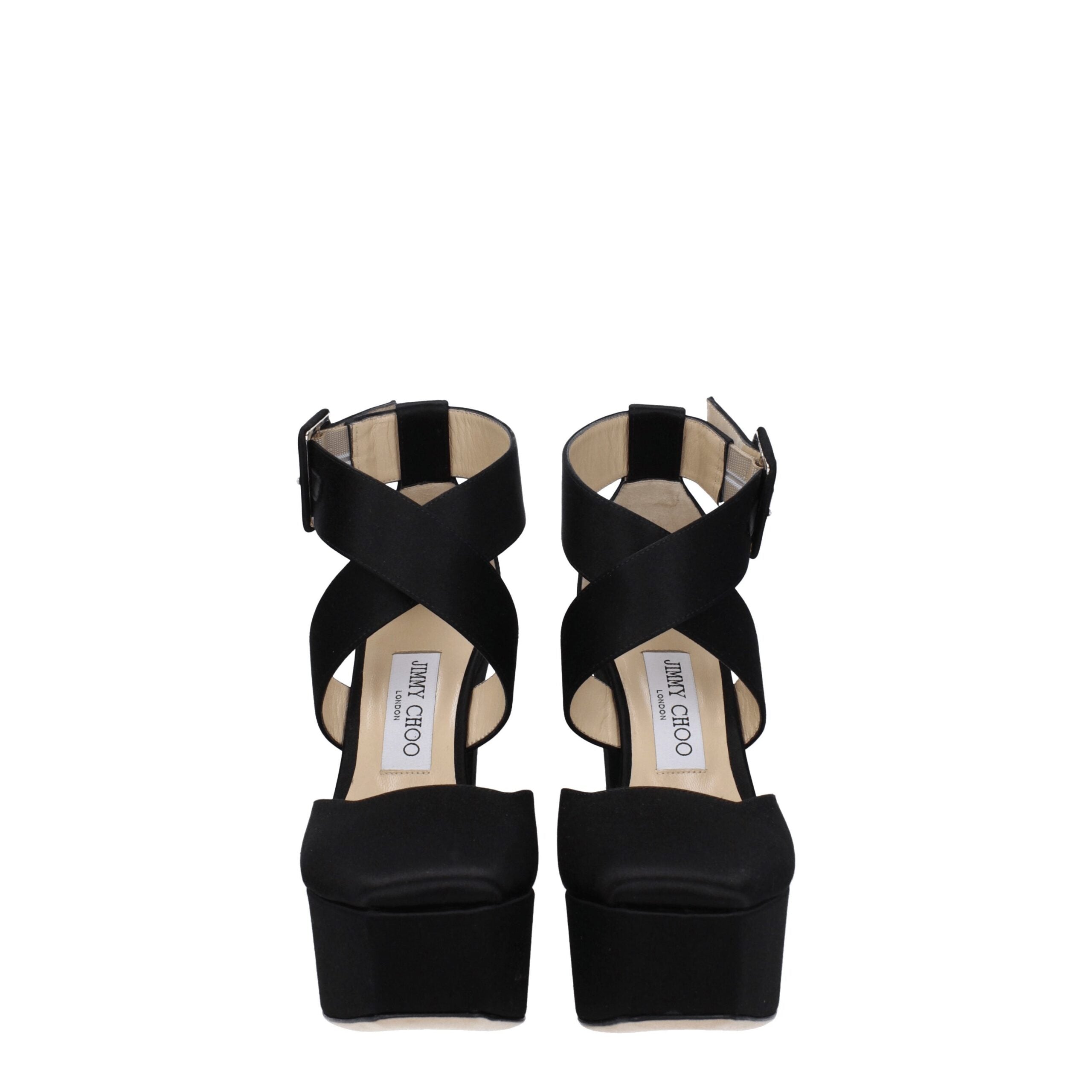 Black Satin Platform Sandals - ventzia