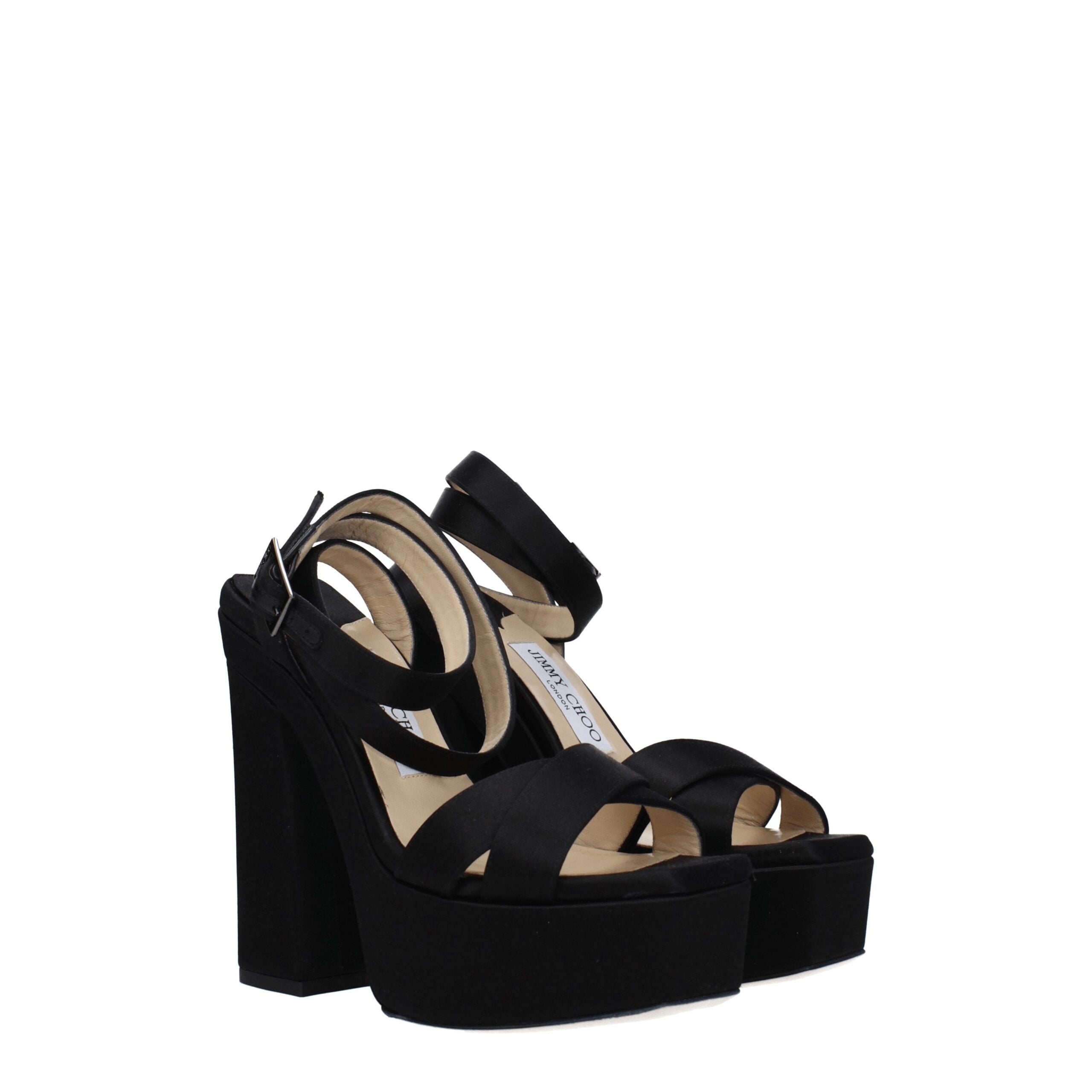 Black Satin Platform Sandals - ventzia