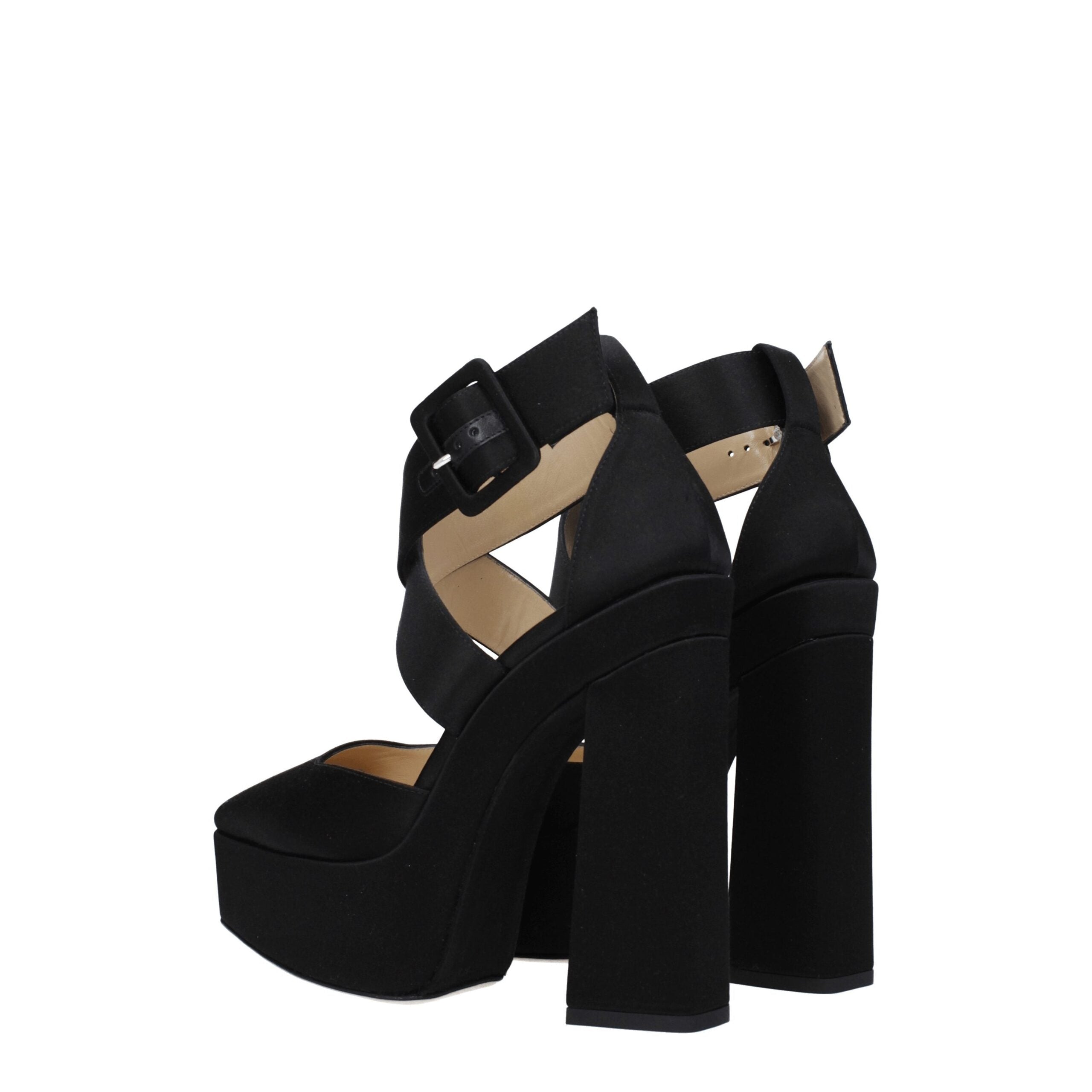 Black Satin Platform Sandals - ventzia