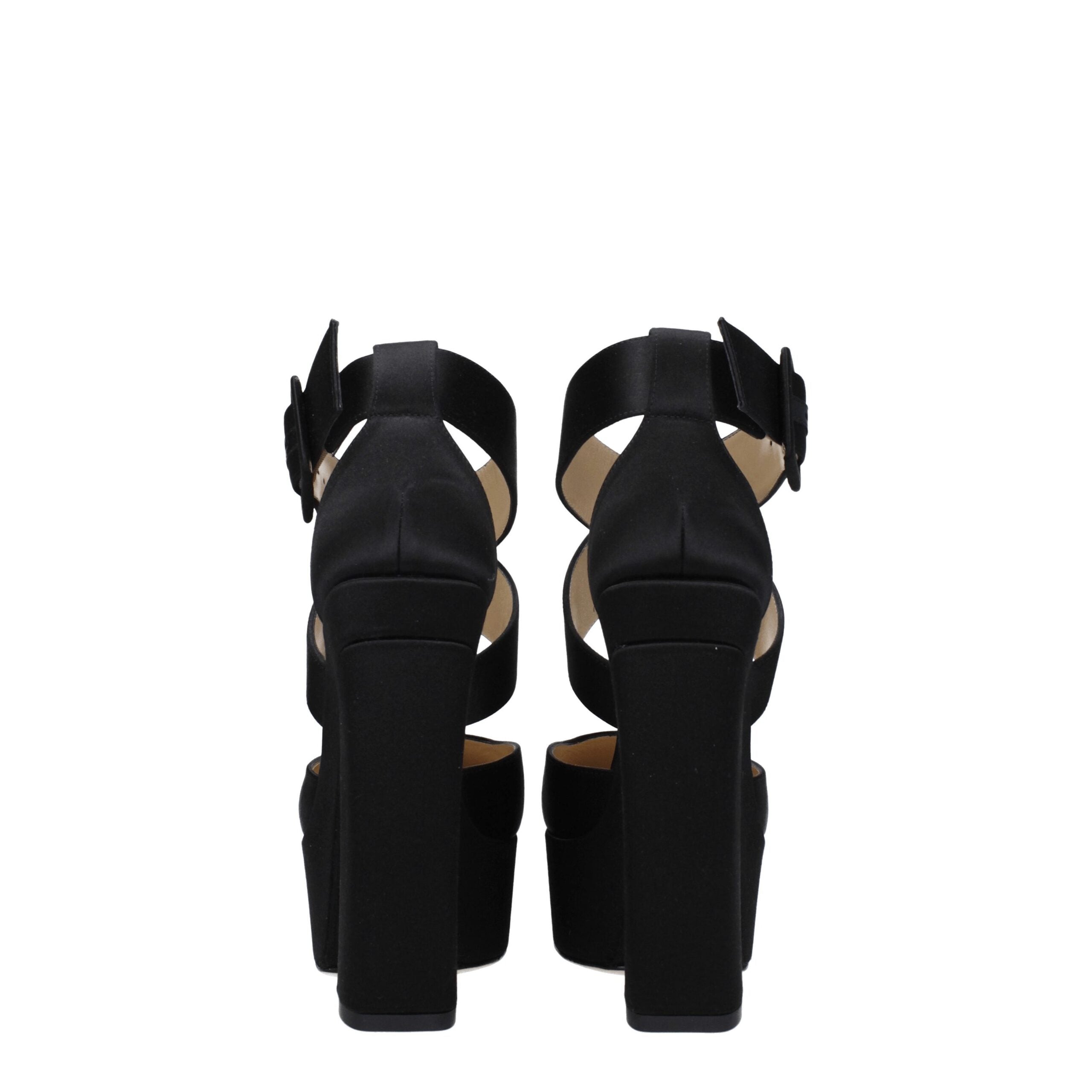 Black Satin Platform Sandals - ventzia