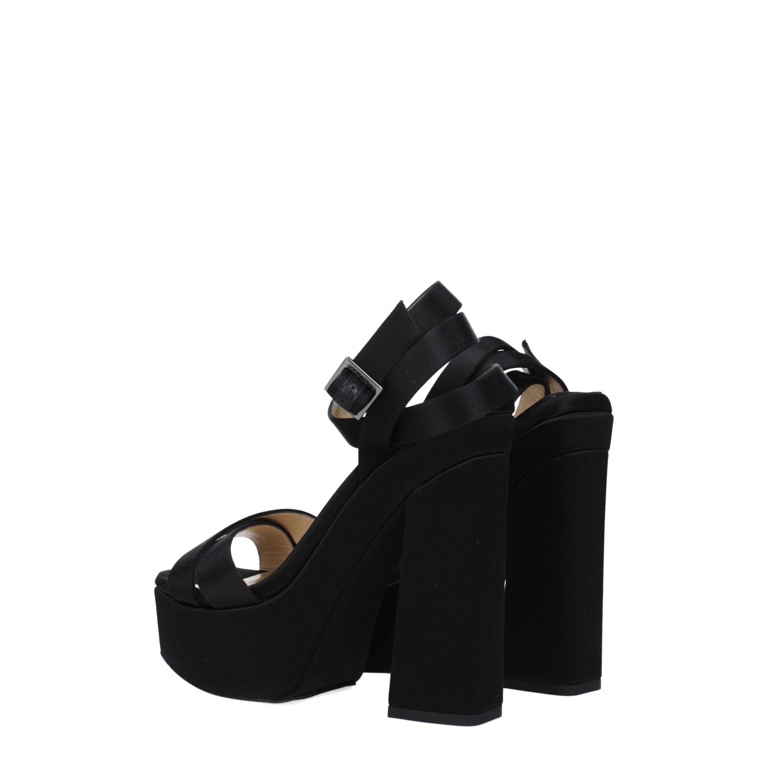 Black Satin Platform Sandals - ventzia