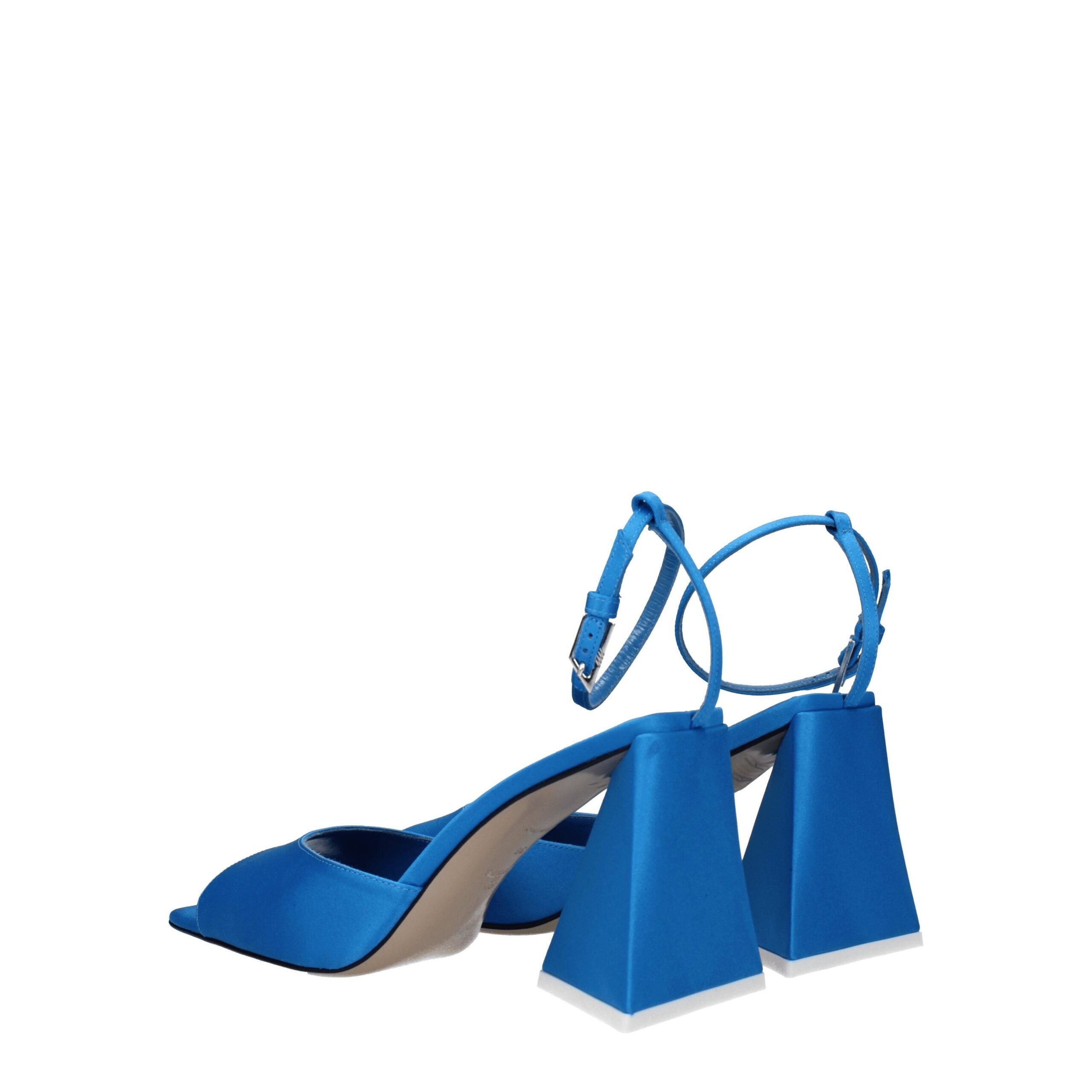 Blue Satin Stiletto Heel Sandals - ventzia