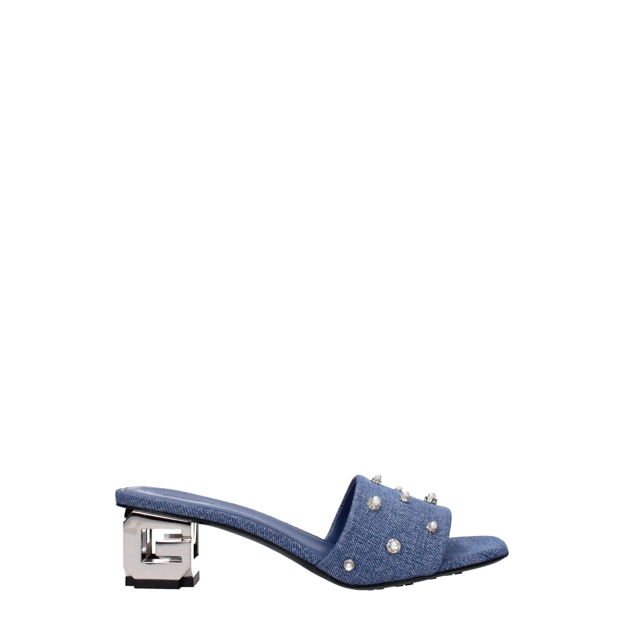 Blue Fabric Flat Sandals - ventzia