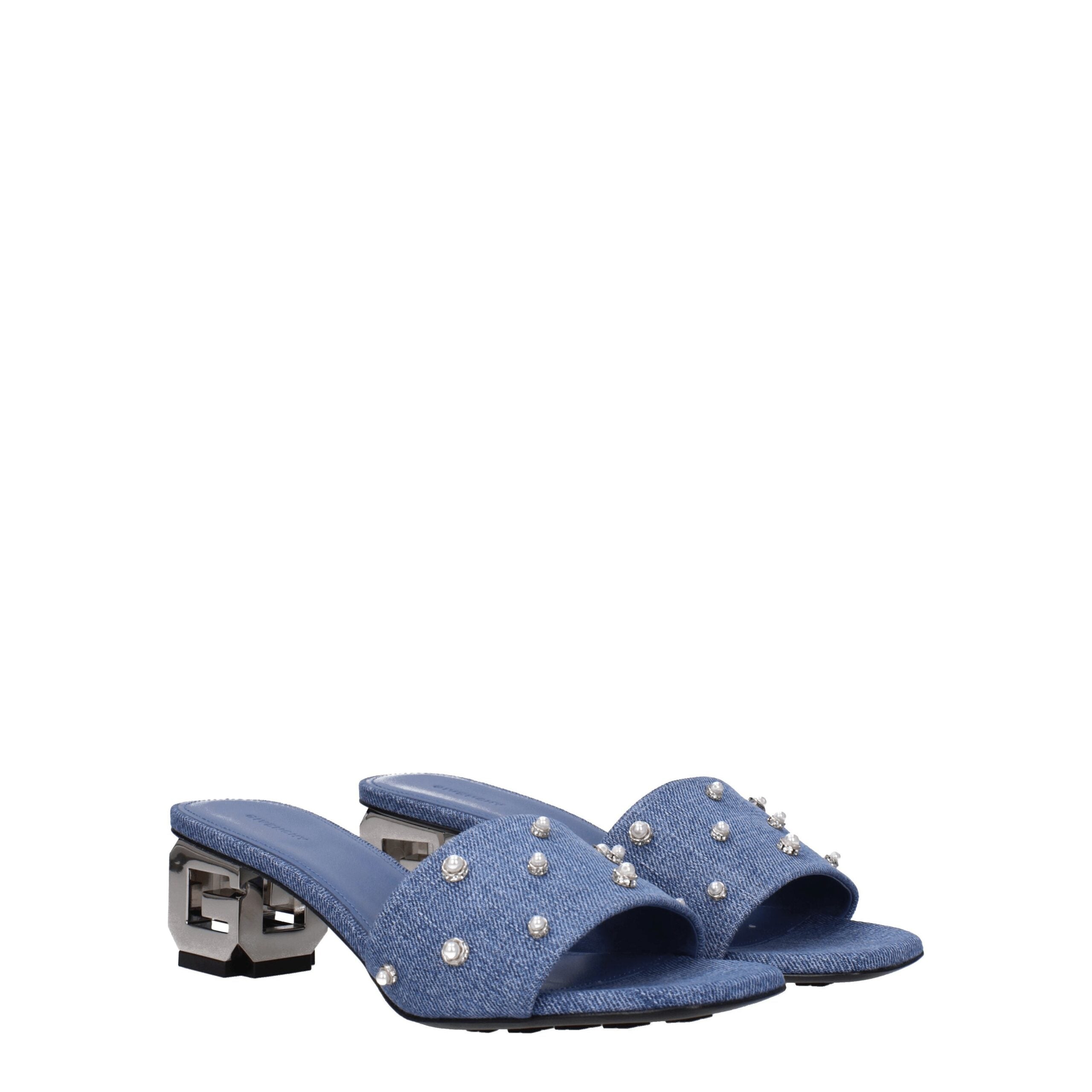 Blue Fabric Flat Sandals - ventzia