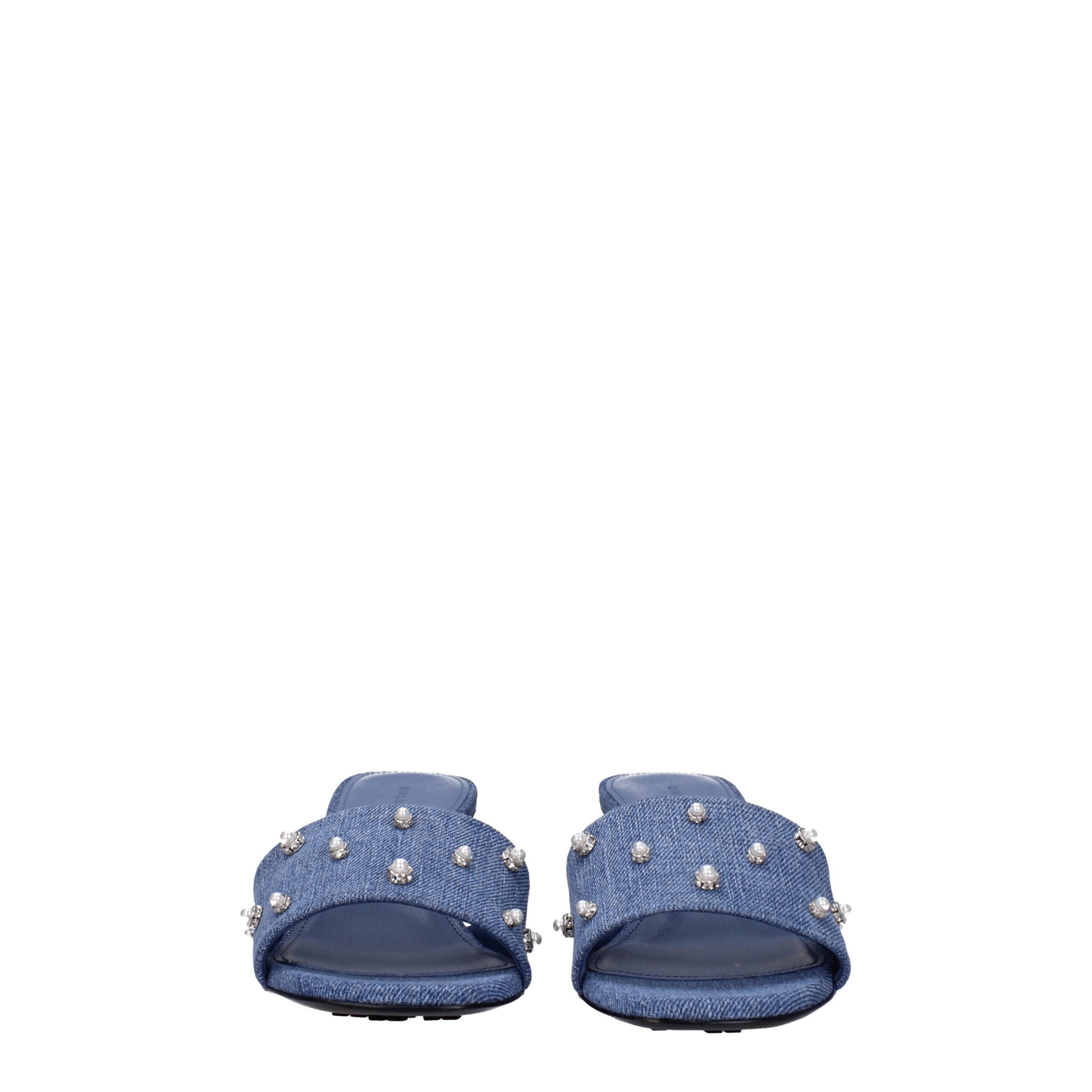 Blue Fabric Flat Sandals - ventzia